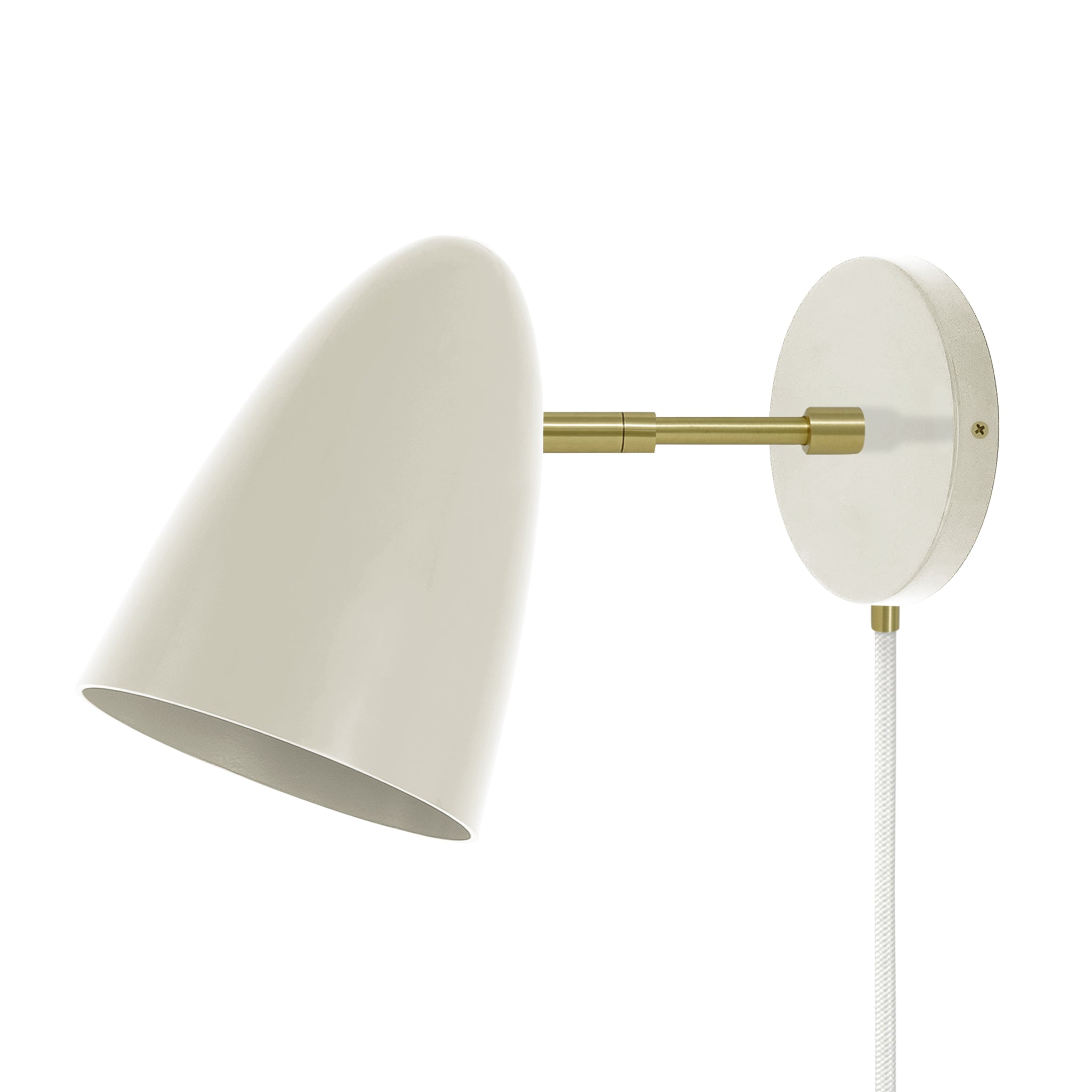Brass and bone color Boom plug-in sconce 3" arm Dutton Brown lighting