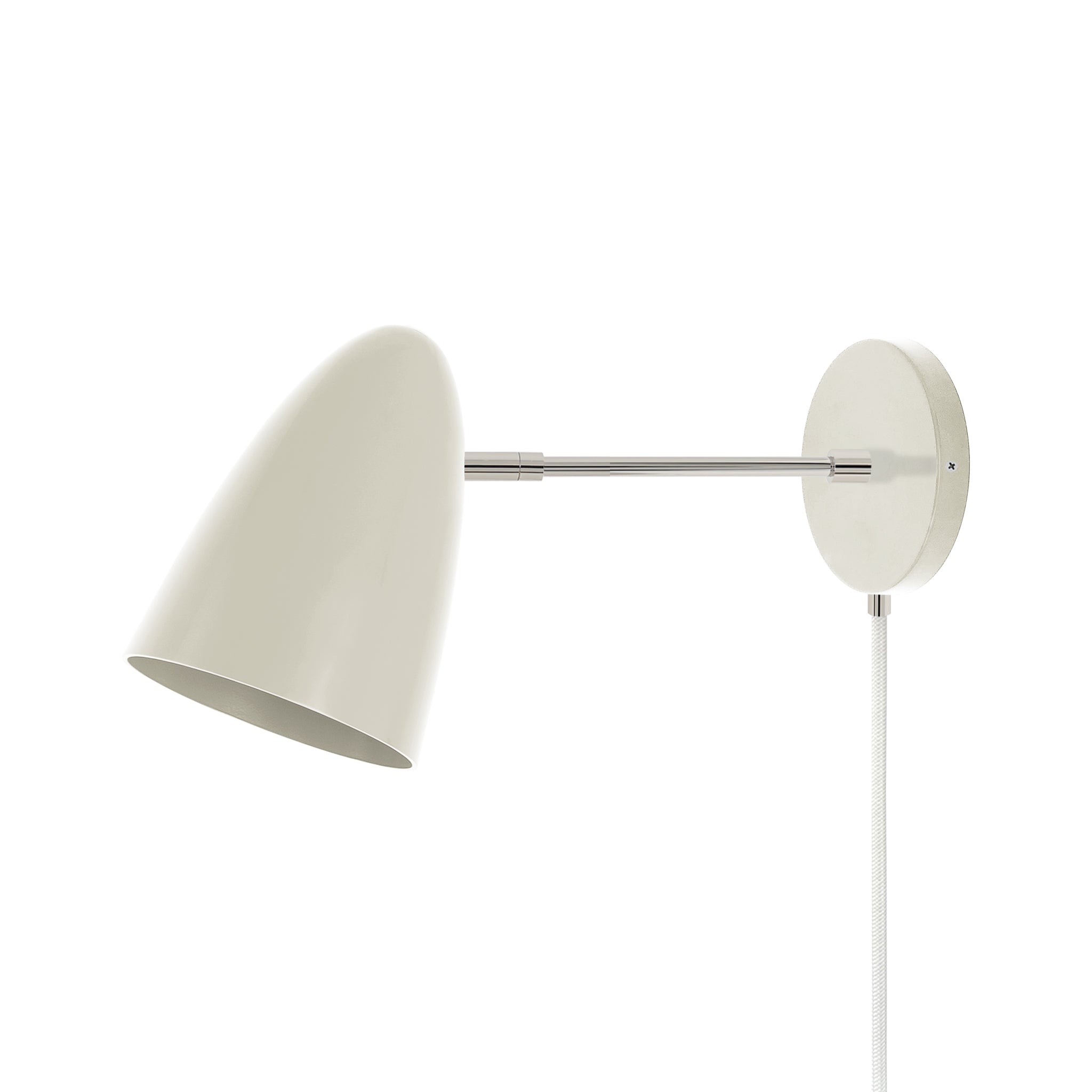 Nickel and bone color Boom plug-in sconce 6" arm Dutton Brown lighting