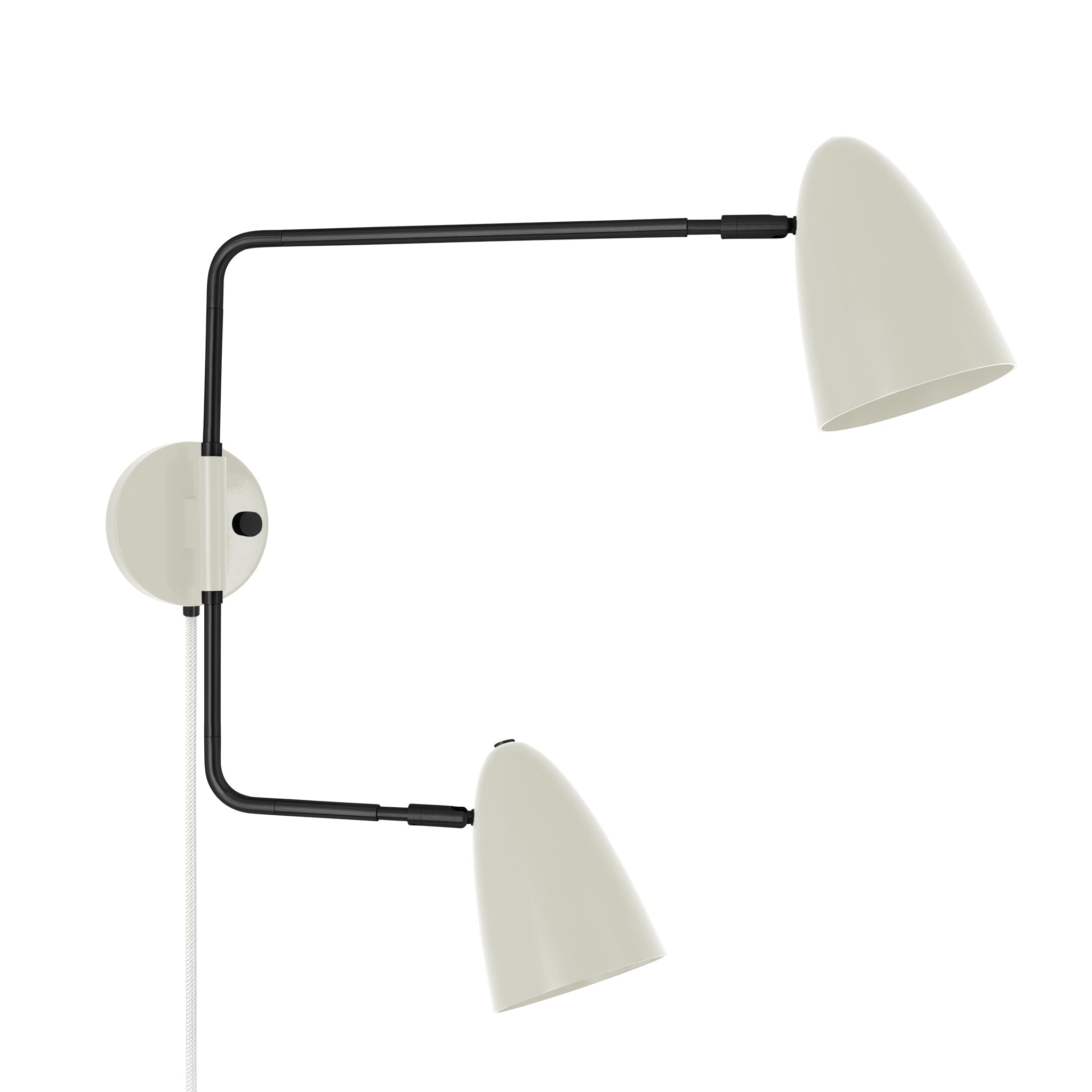 Black and bone color Boom Double Swing Arm plug-in sconce Dutton Brown lighting
