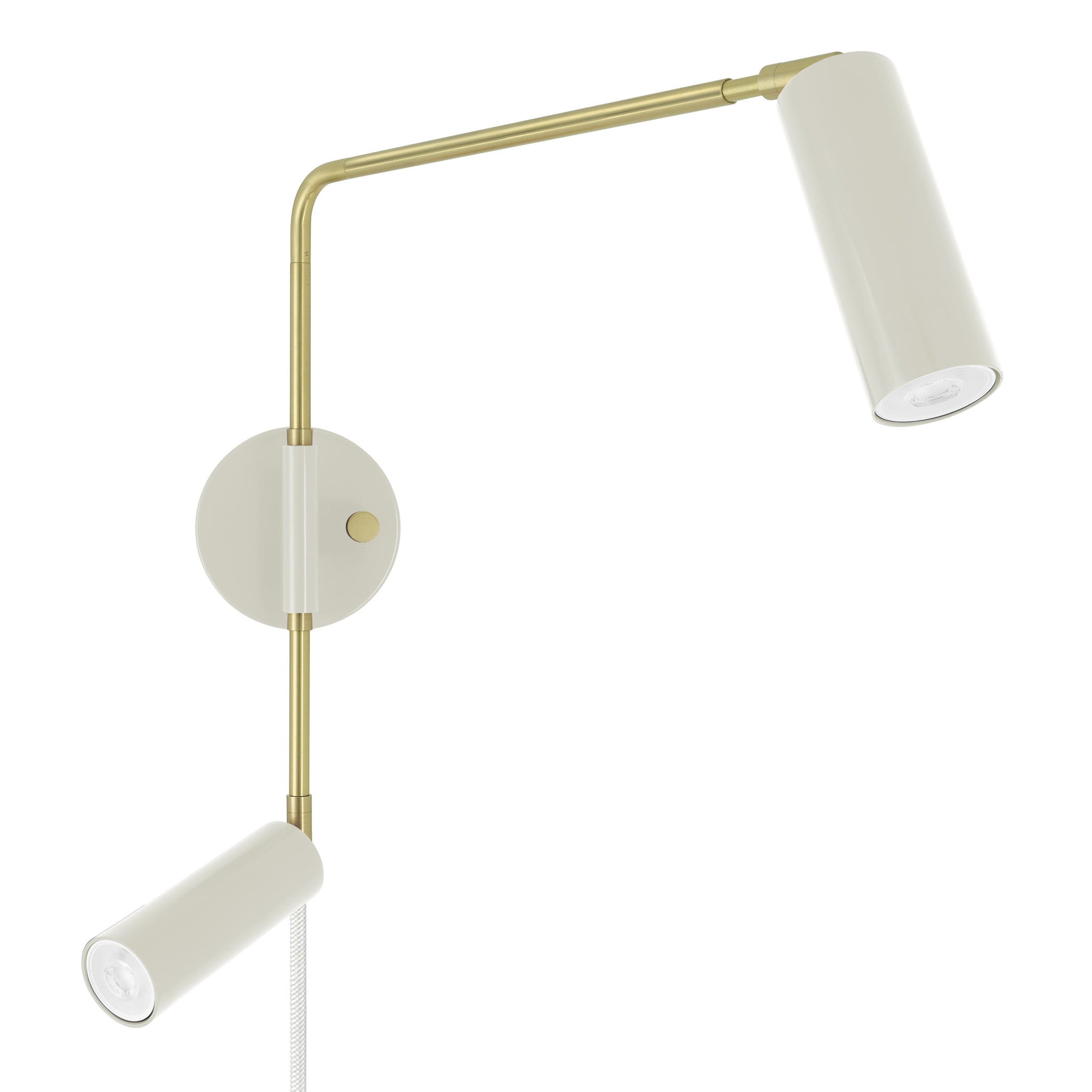 Brass and bone color Reader Double Swing Arm plug-in sconce Dutton Brown lighting