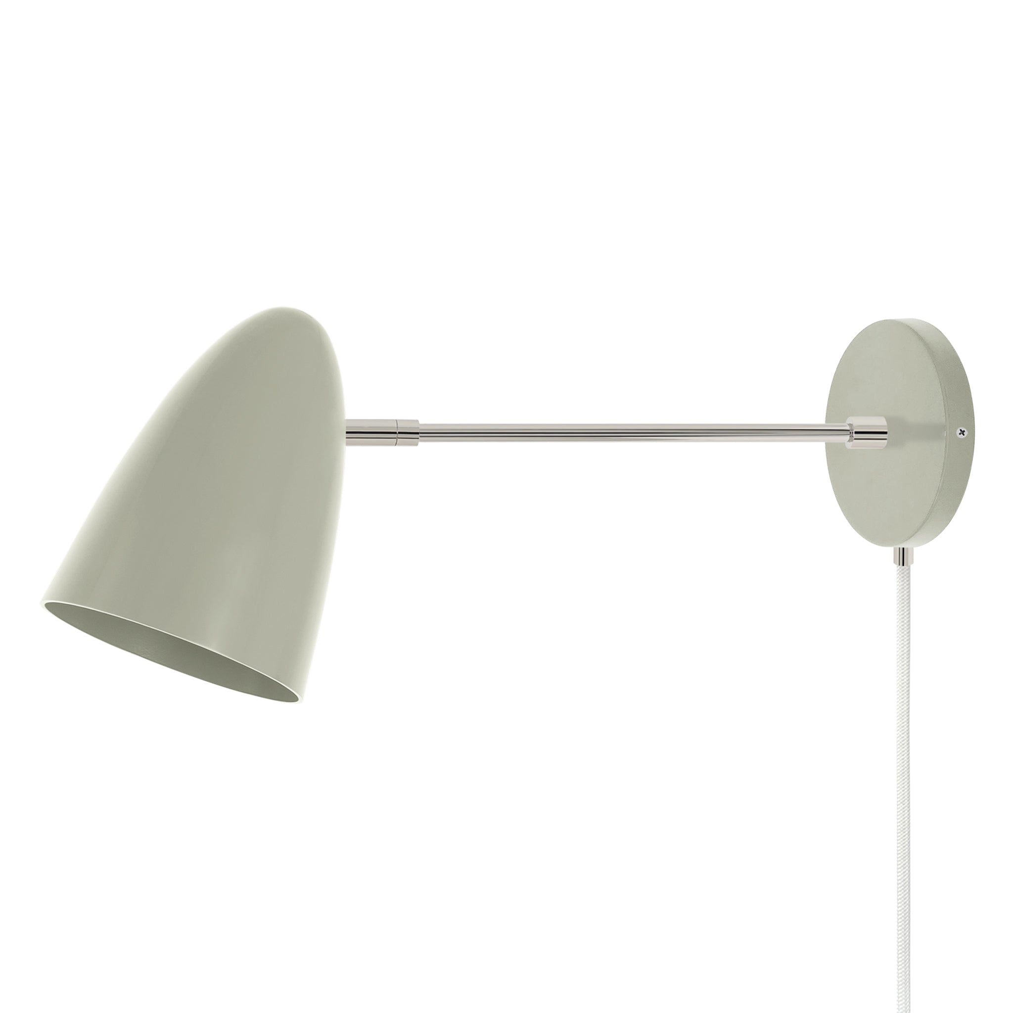 Nickel and spa color Boom plug-in sconce 10" arm Dutton Brown lighting