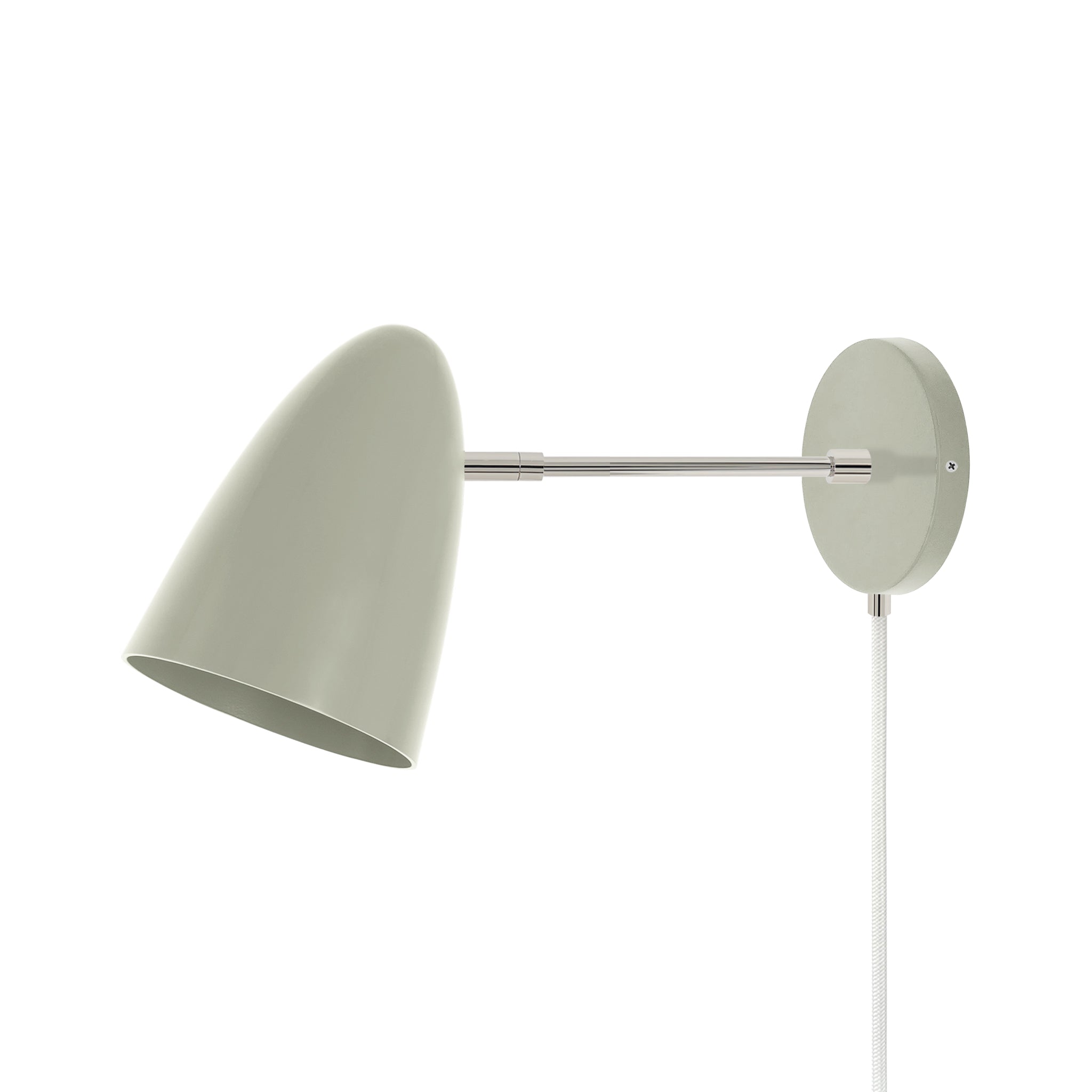 Nickel and spa color Boom plug-in sconce 6" arm Dutton Brown lighting