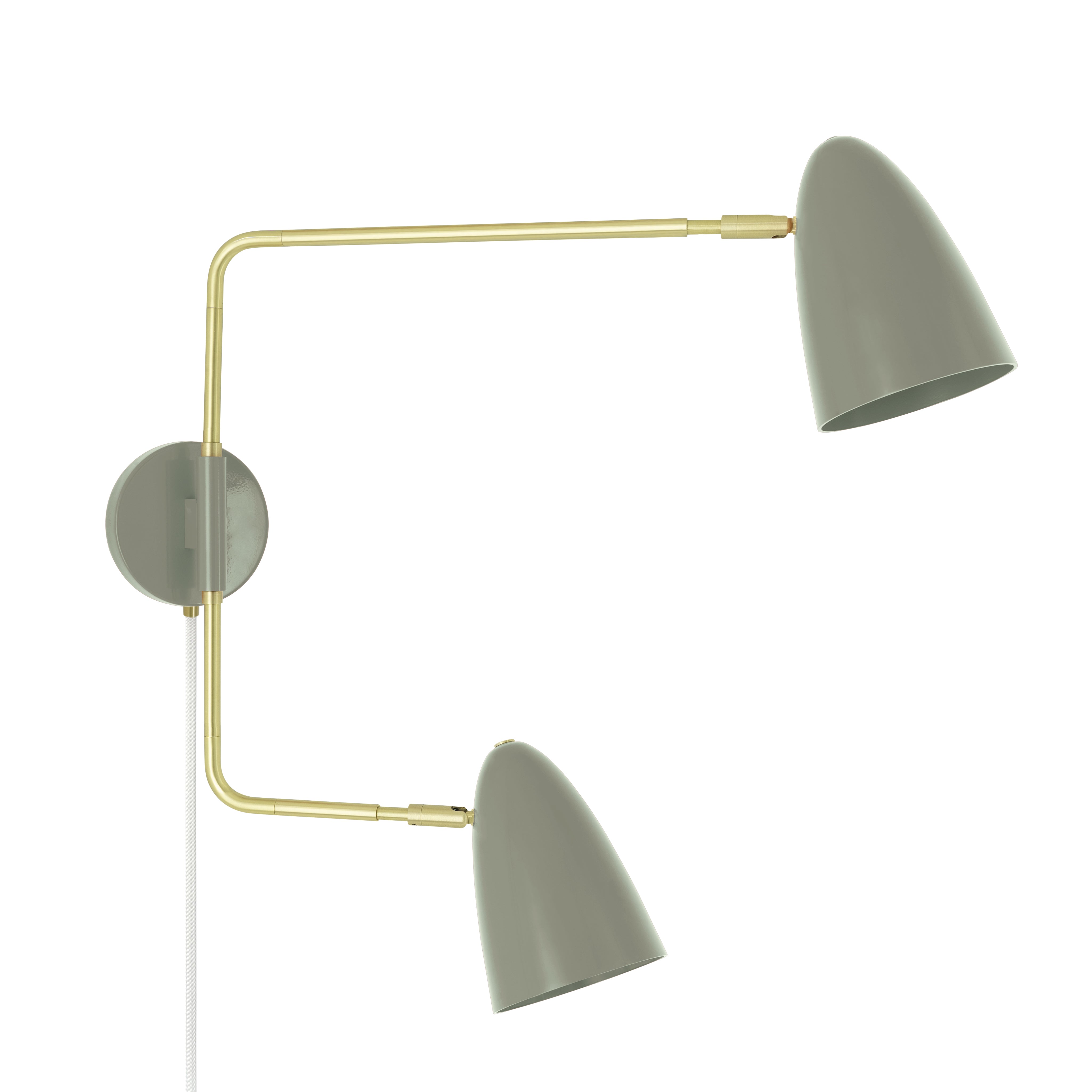 Brass and spa color Boom Double Swing Arm plug-in sconce Dutton Brown lighting