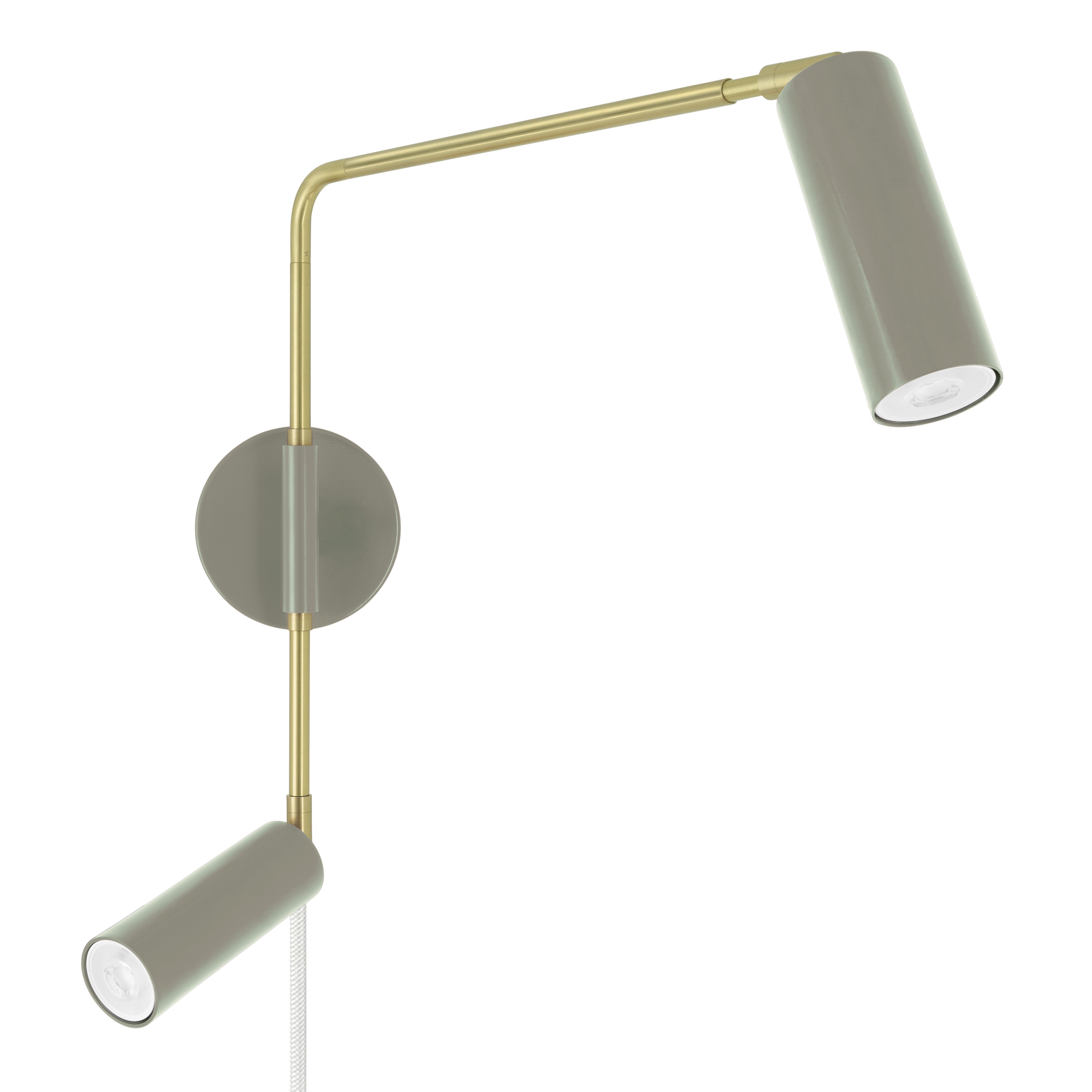 Brass and spa color Reader Double Swing Arm plug-in sconce Dutton Brown lighting