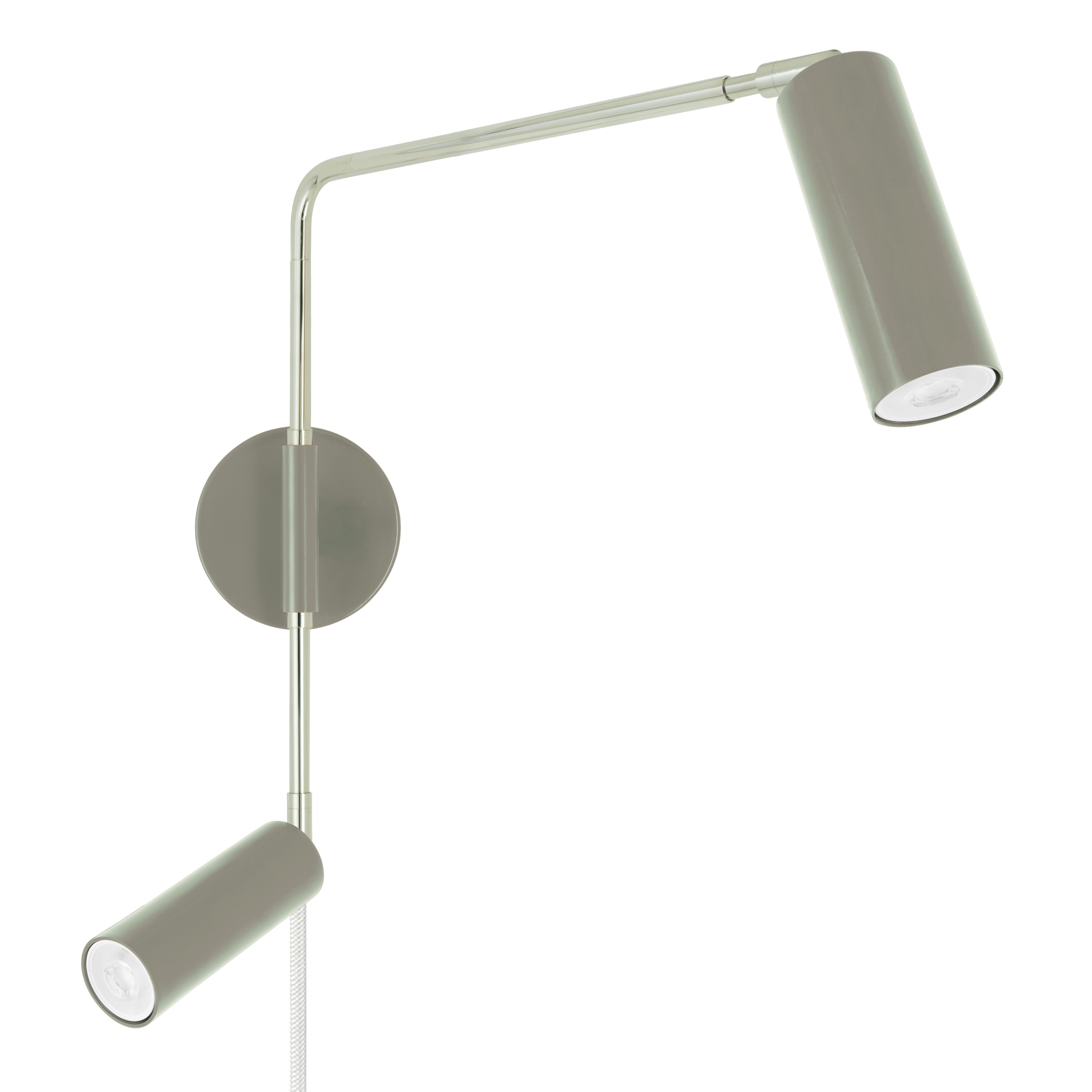 Nickel and spa color Reader Double Swing Arm plug-in sconce Dutton Brown lighting
