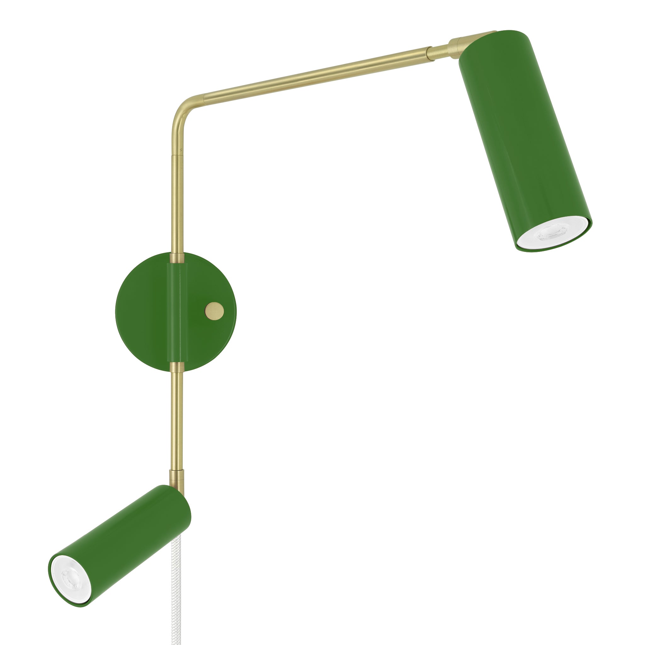 Brass and python green color Reader Double Swing Arm plug-in sconce Dutton Brown lighting