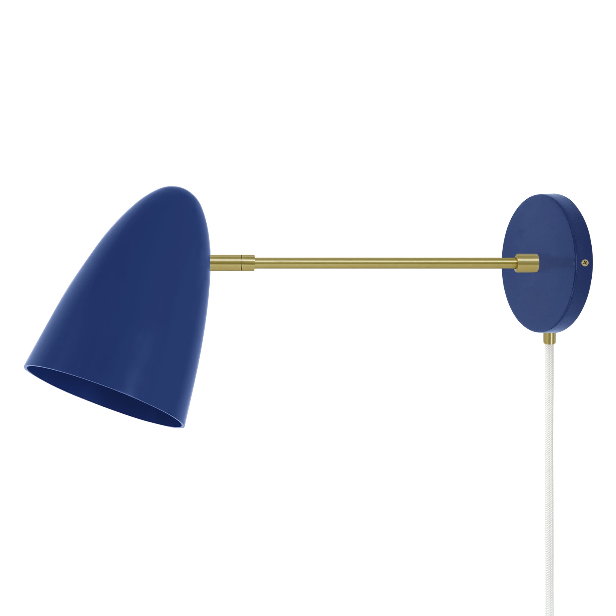 Brass and cobalt color Boom plug-in sconce 10" arm Dutton Brown lighting