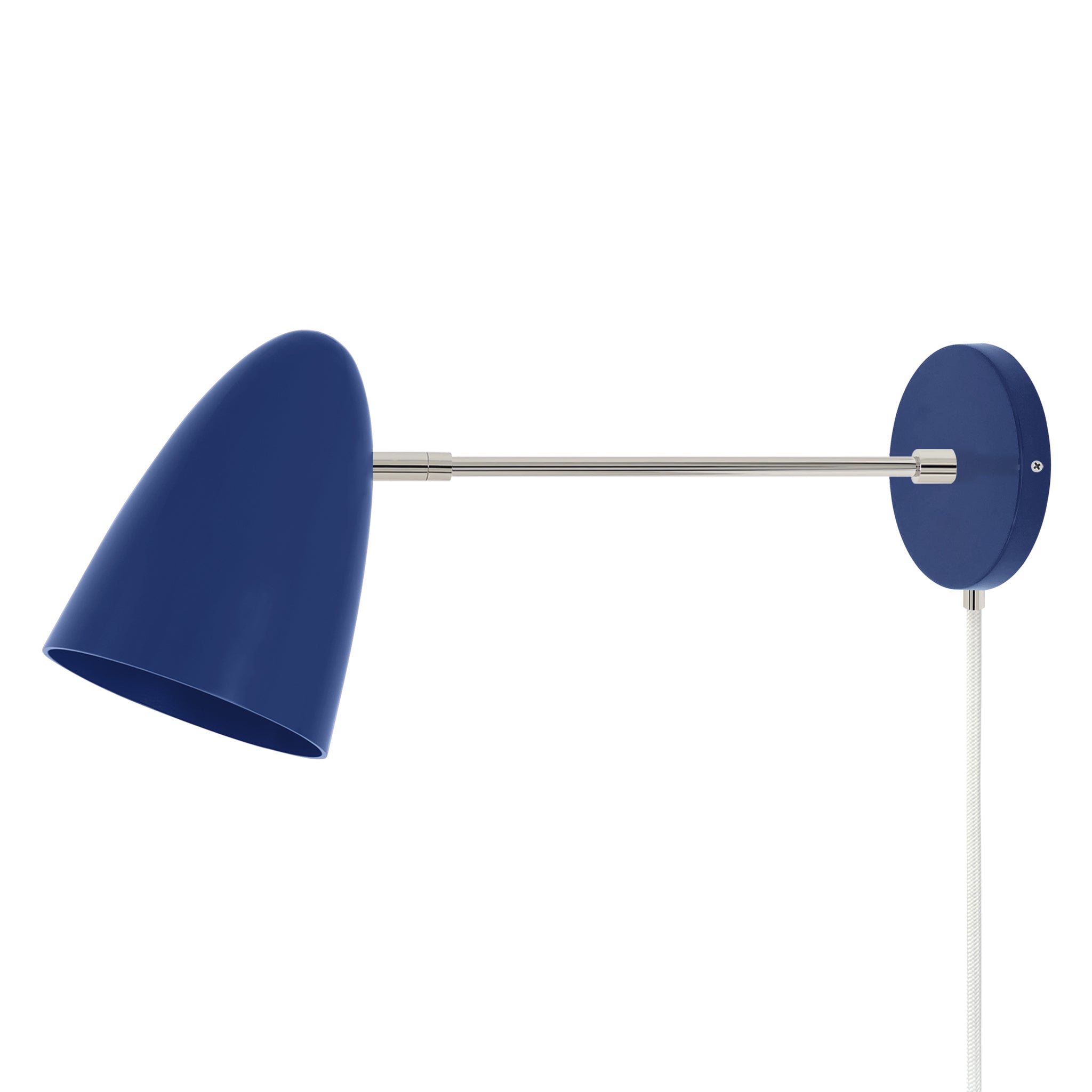 Nickel and cobalt color Boom plug-in sconce 10" arm Dutton Brown lighting