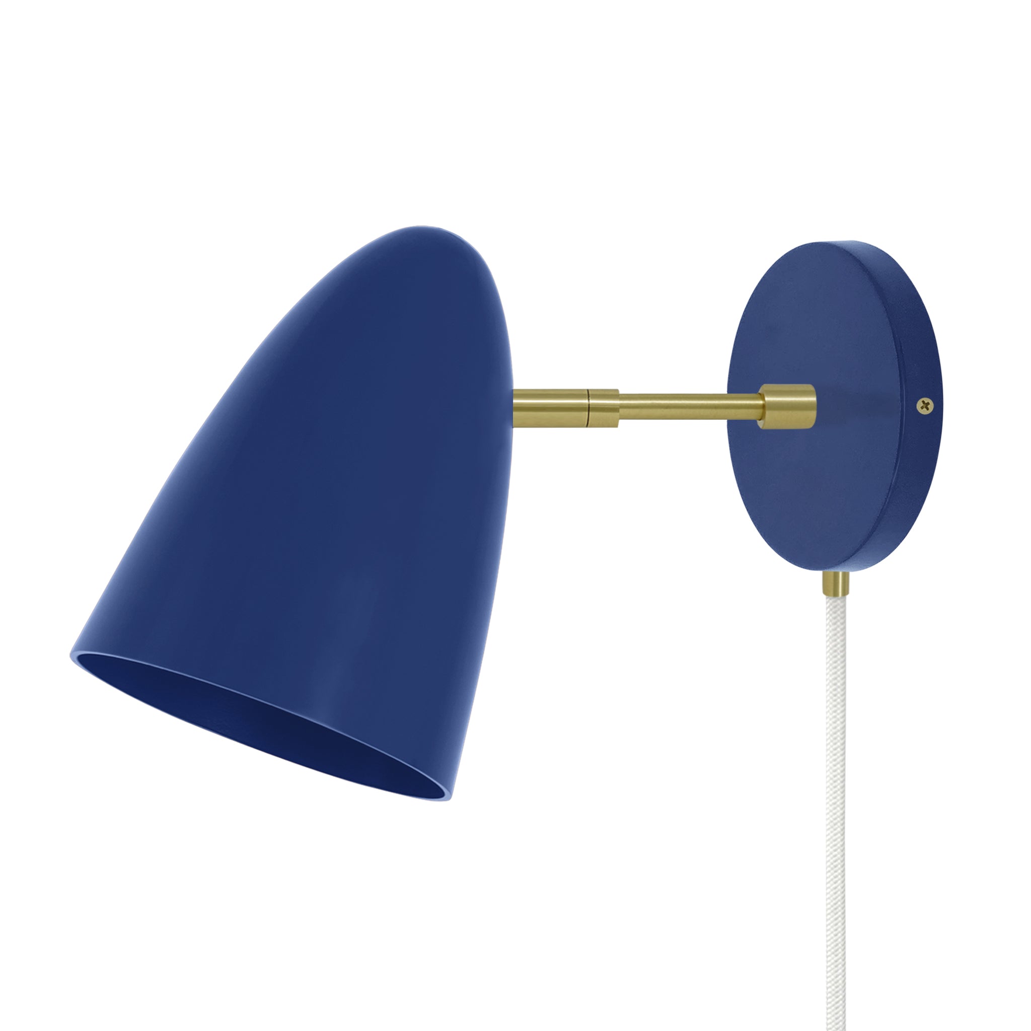 Brass and cobalt color Boom plug-in sconce 3" arm Dutton Brown lighting