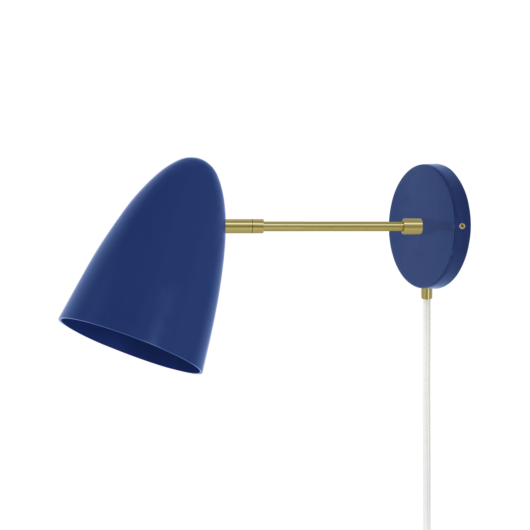 Brass and cobalt color Boom plug-in sconce 6" arm Dutton Brown lighting