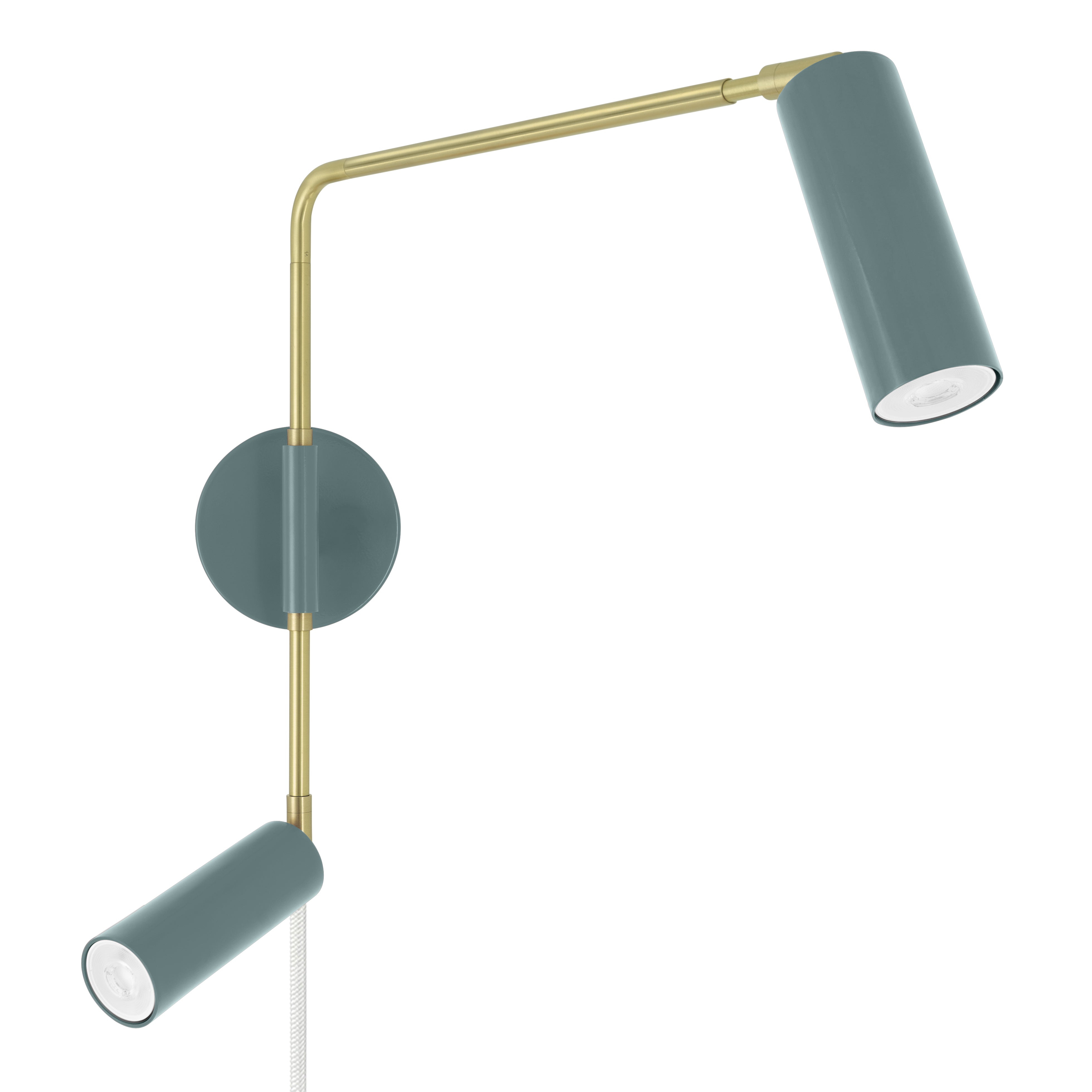 Brass and lagoon color Reader Double Swing Arm plug-in sconce Dutton Brown lighting
