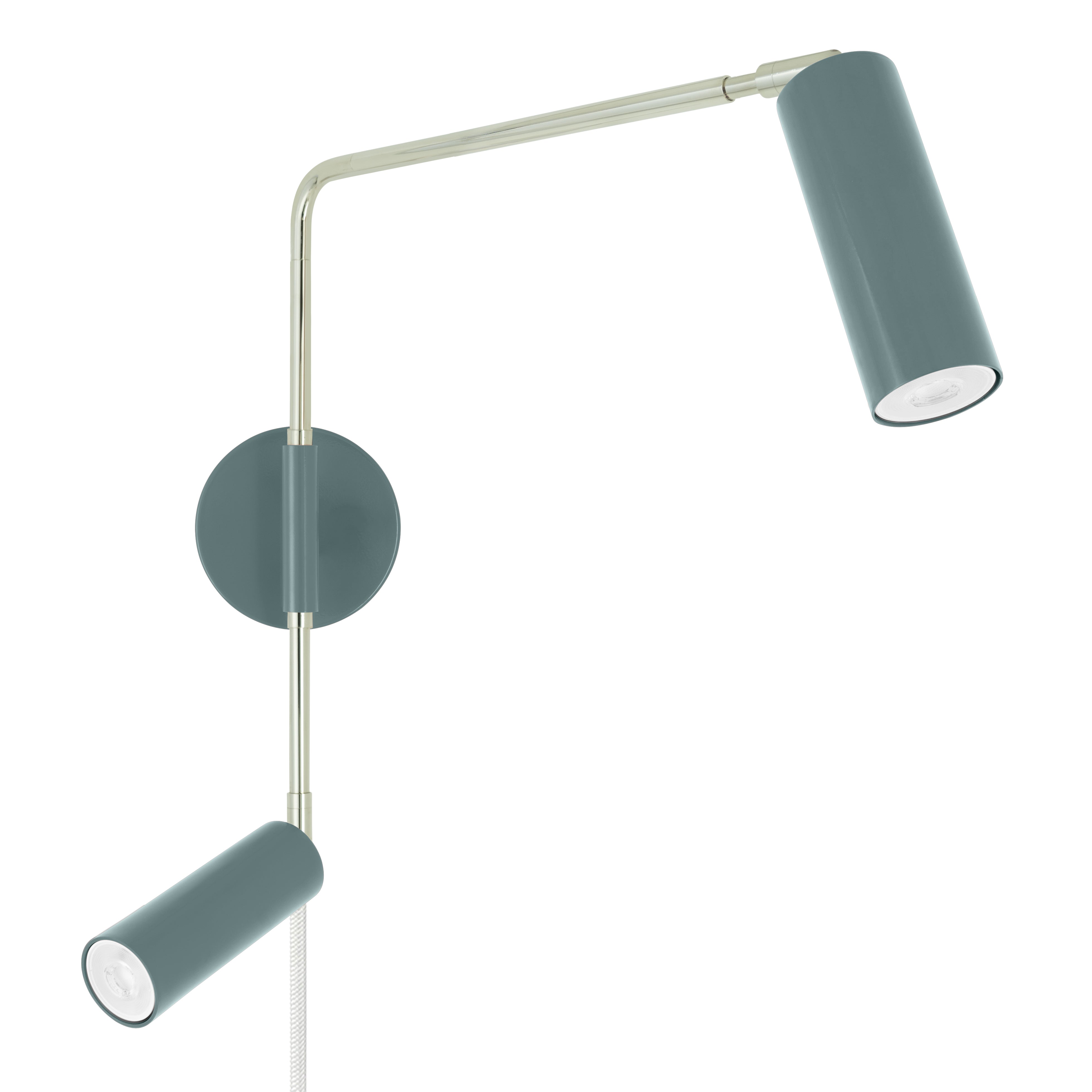 Nickel and python green color Reader Double Swing Arm plug-in sconce Dutton Brown lighting