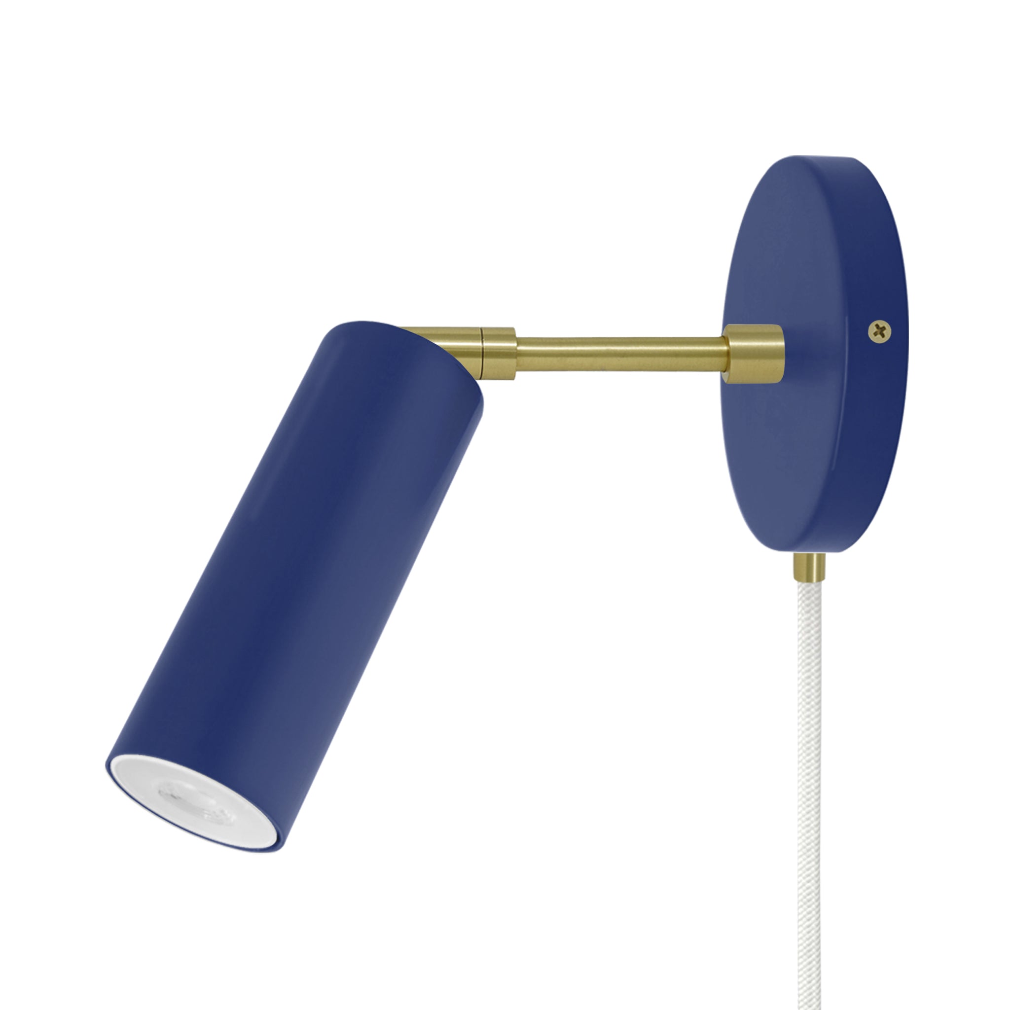 Brass and cobalt color Reader plug-in sconce 3" arm Dutton Brown lighting