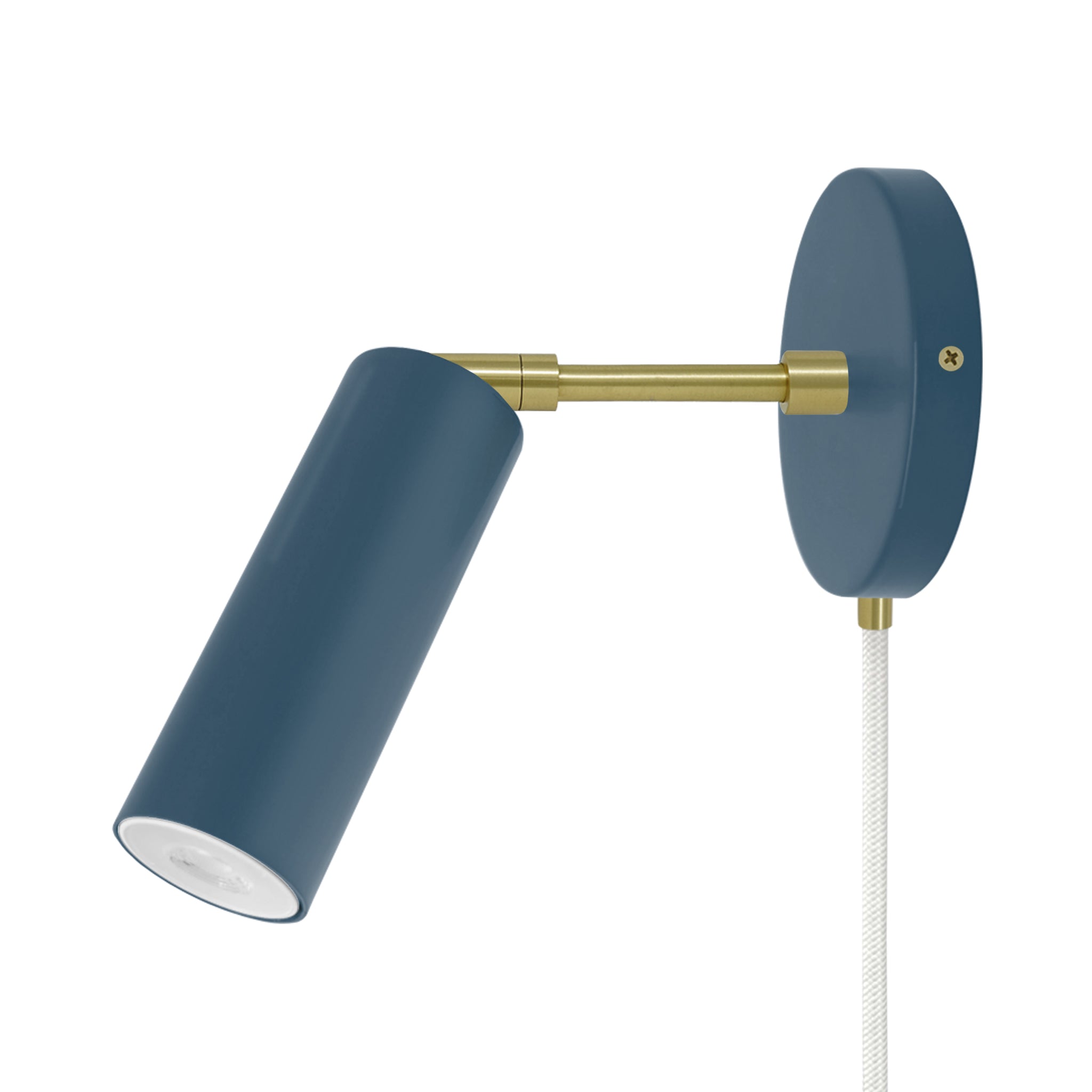 Brass and slate blue color Reader plug-in sconce 3" arm Dutton Brown lighting