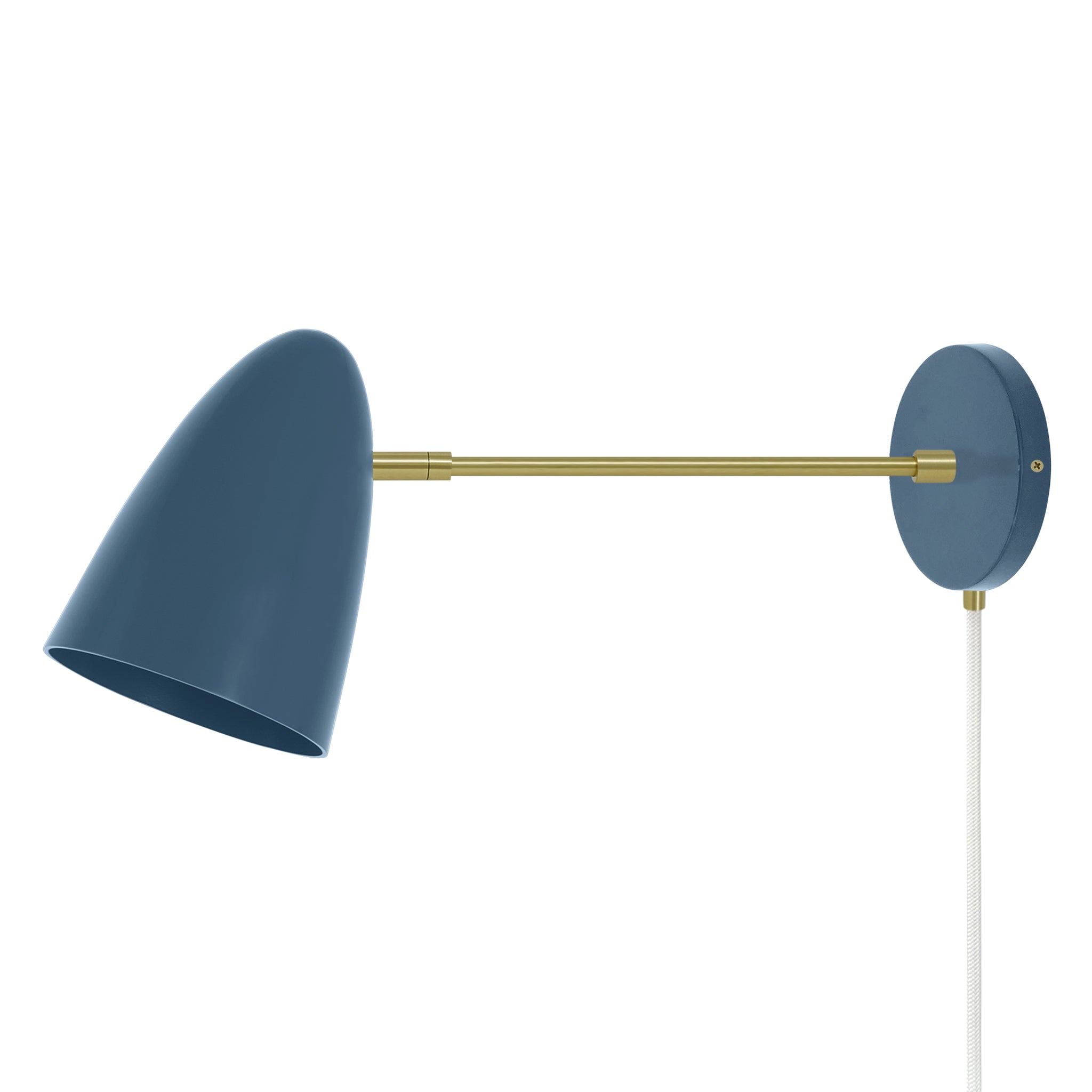 Brass and slate blue color Boom plug-in sconce 10" arm Dutton Brown lighting