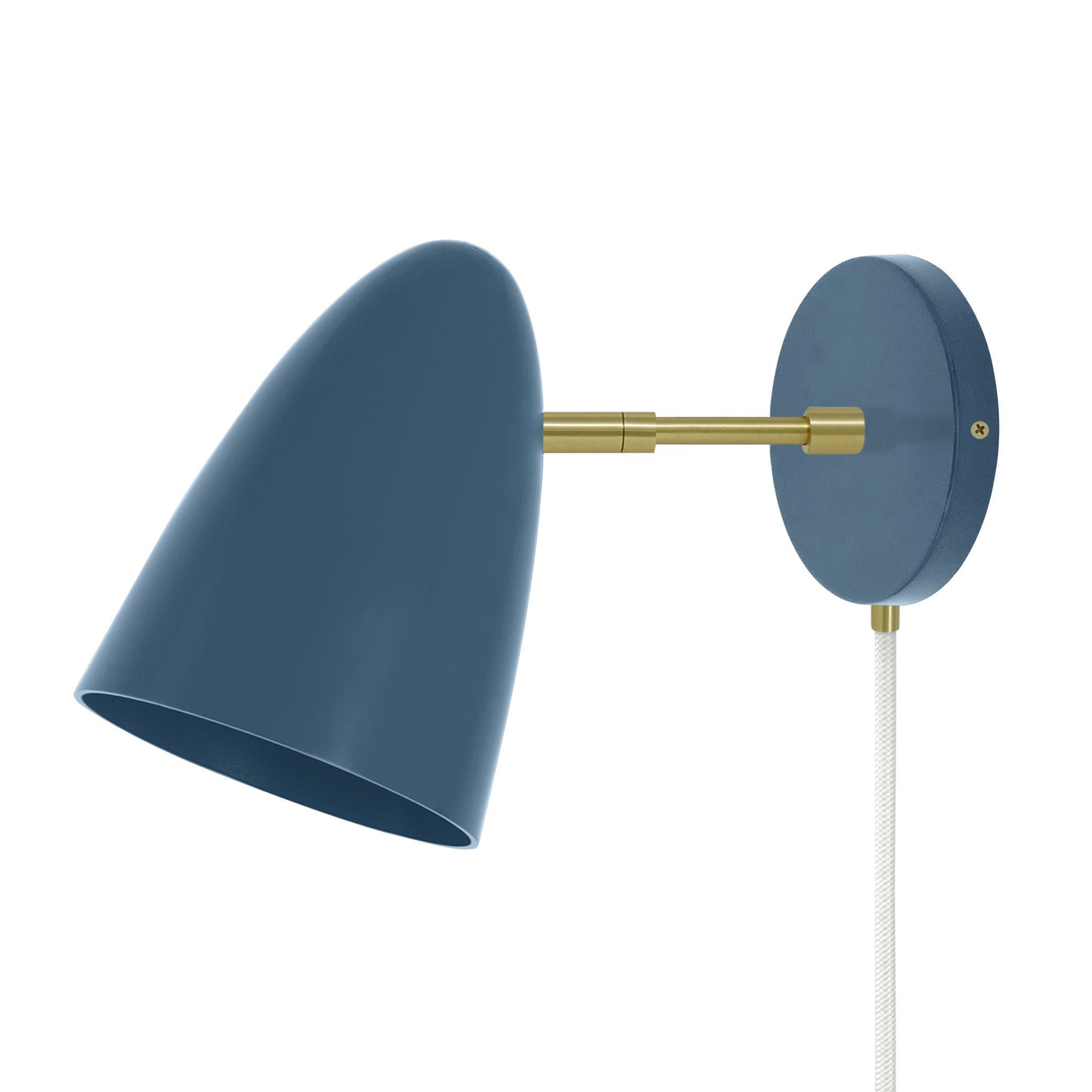 Brass and slate blue color Boom plug-in sconce 3" arm Dutton Brown lighting
