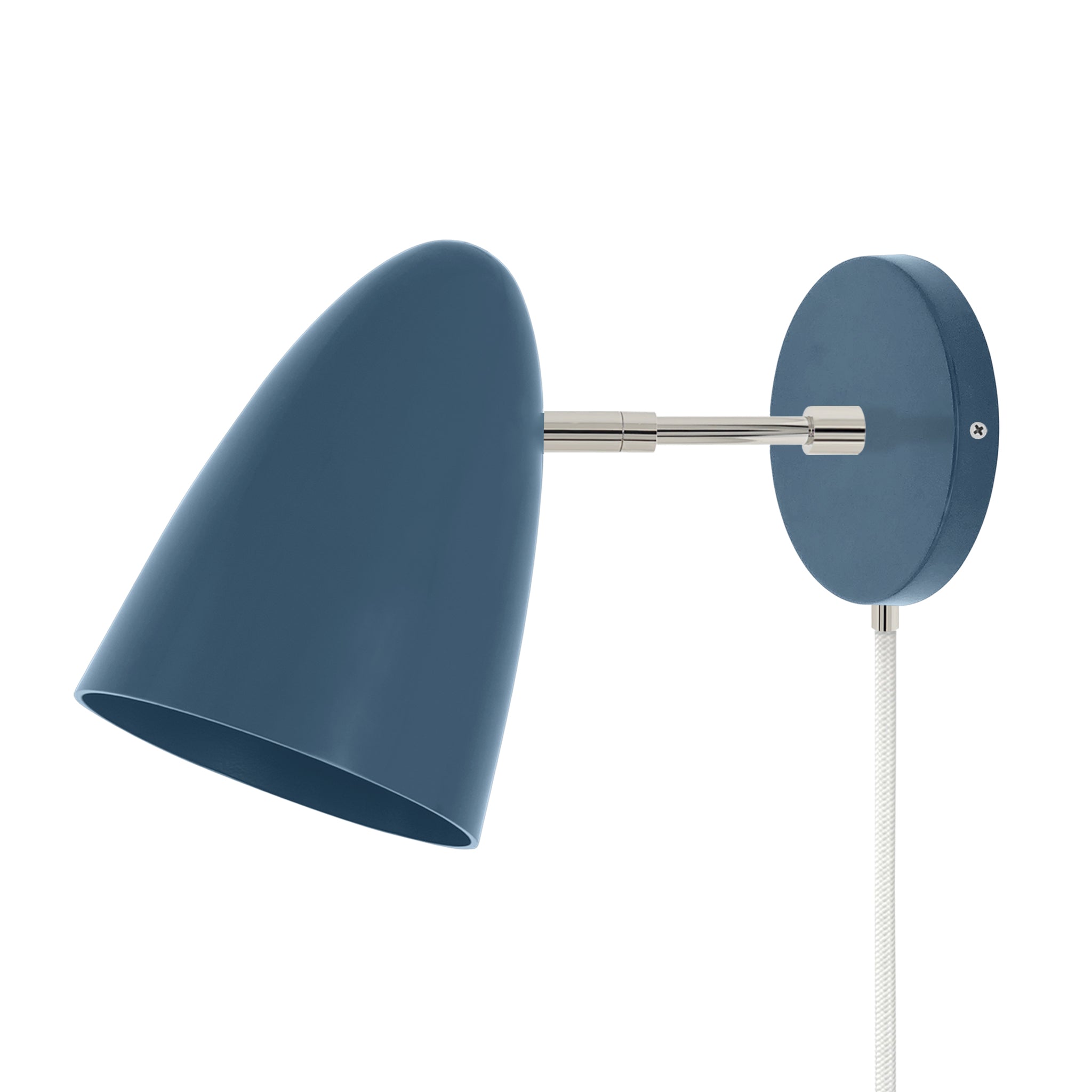 Nickel and slate blue color Boom plug-in sconce 3" arm Dutton Brown lighting