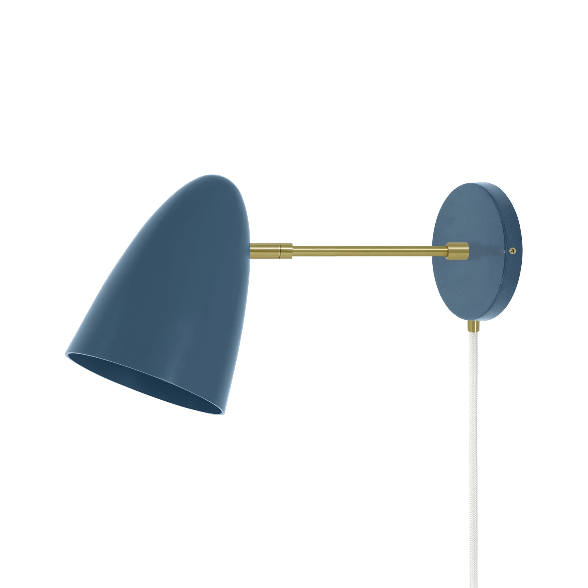 Brass and slate blue color Boom plug-in sconce 6" arm Dutton Brown lighting