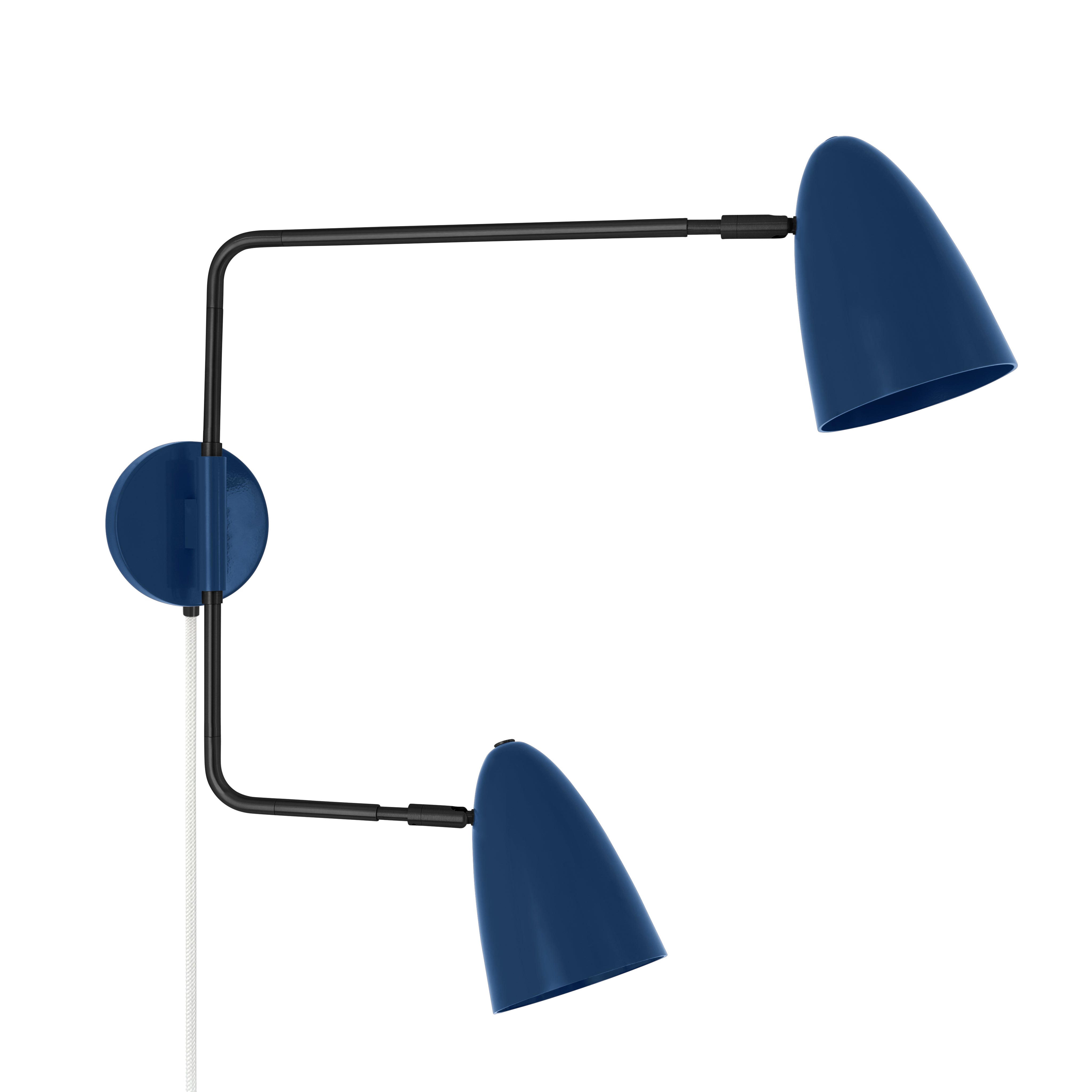 Black and cobalt color Boom Double Swing Arm plug-in sconce Dutton Brown lighting