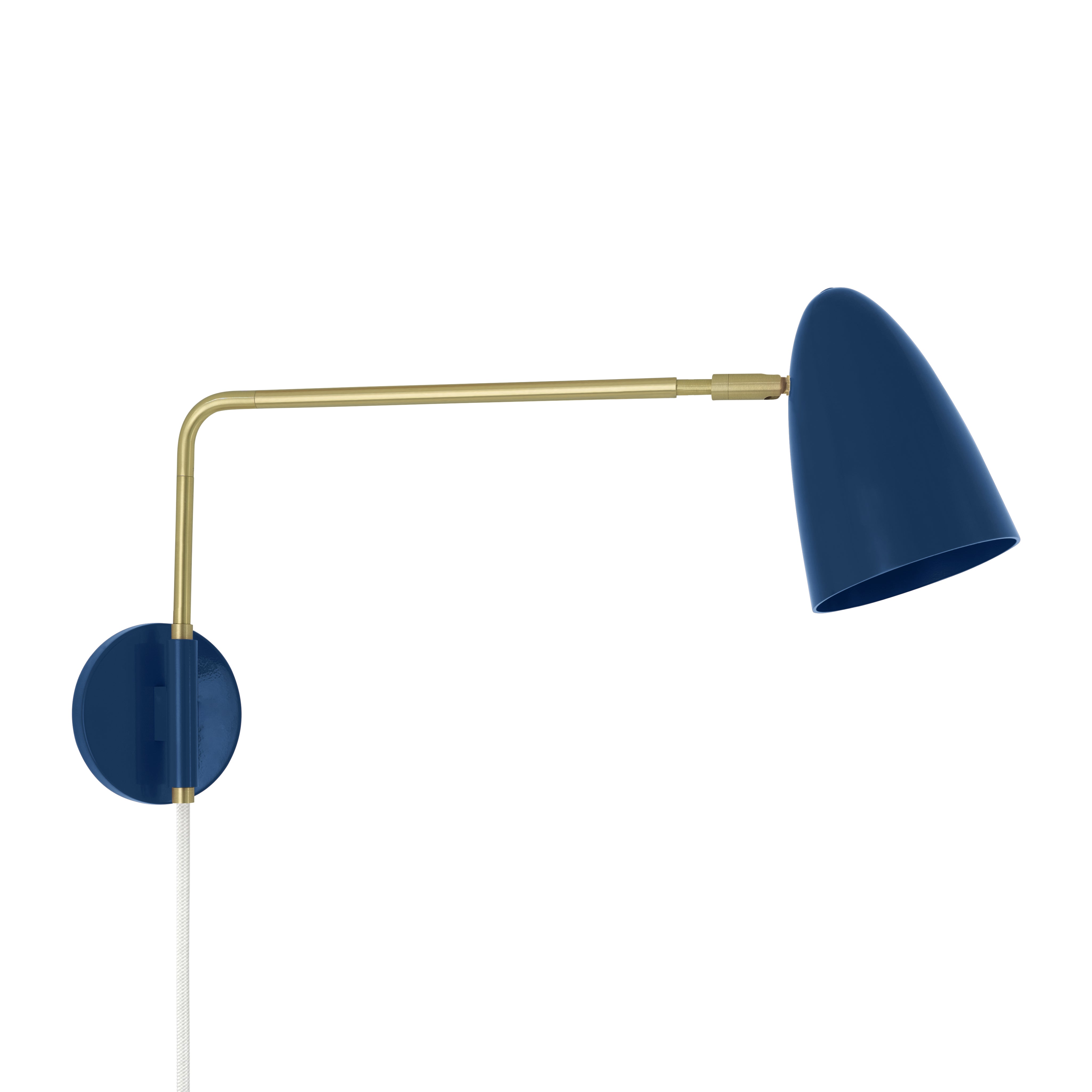 Brass and cobalt color Boom Swing Arm plug-in sconce Dutton Brown lighting