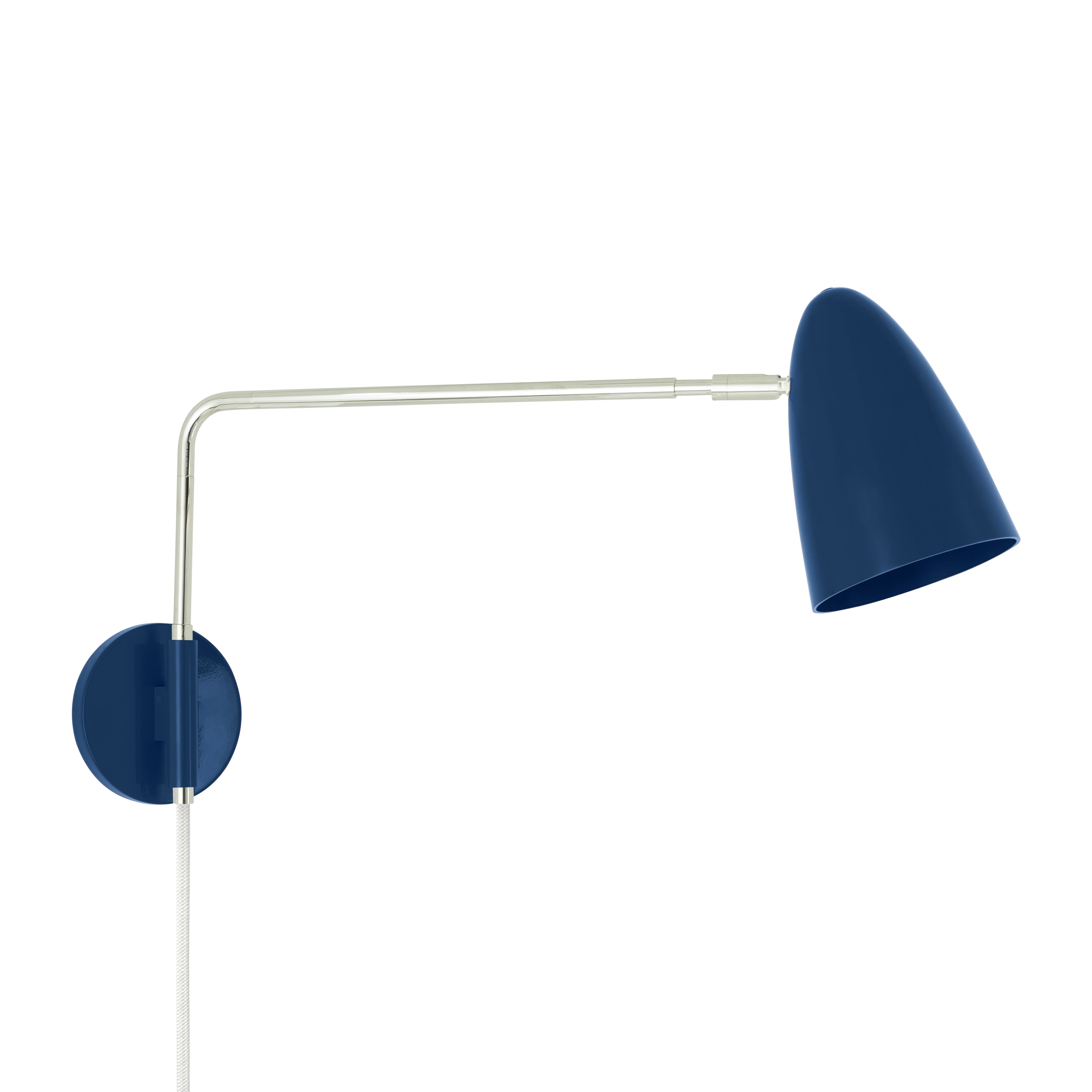 Nickel and cobalt color Boom Swing Arm plug-in sconce Dutton Brown lighting