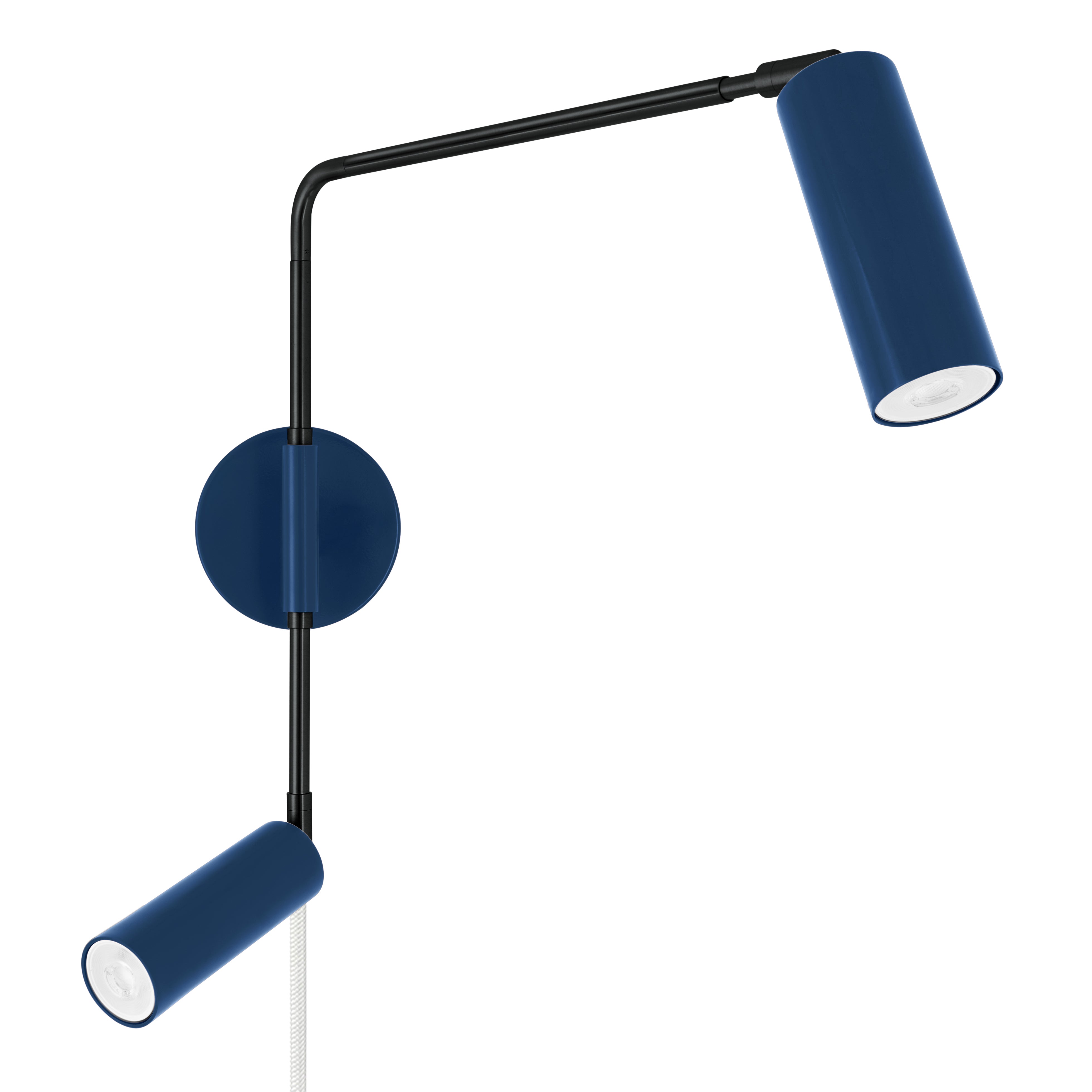 Black and cobalt color Reader Double Swing Arm plug-in sconce Dutton Brown lighting