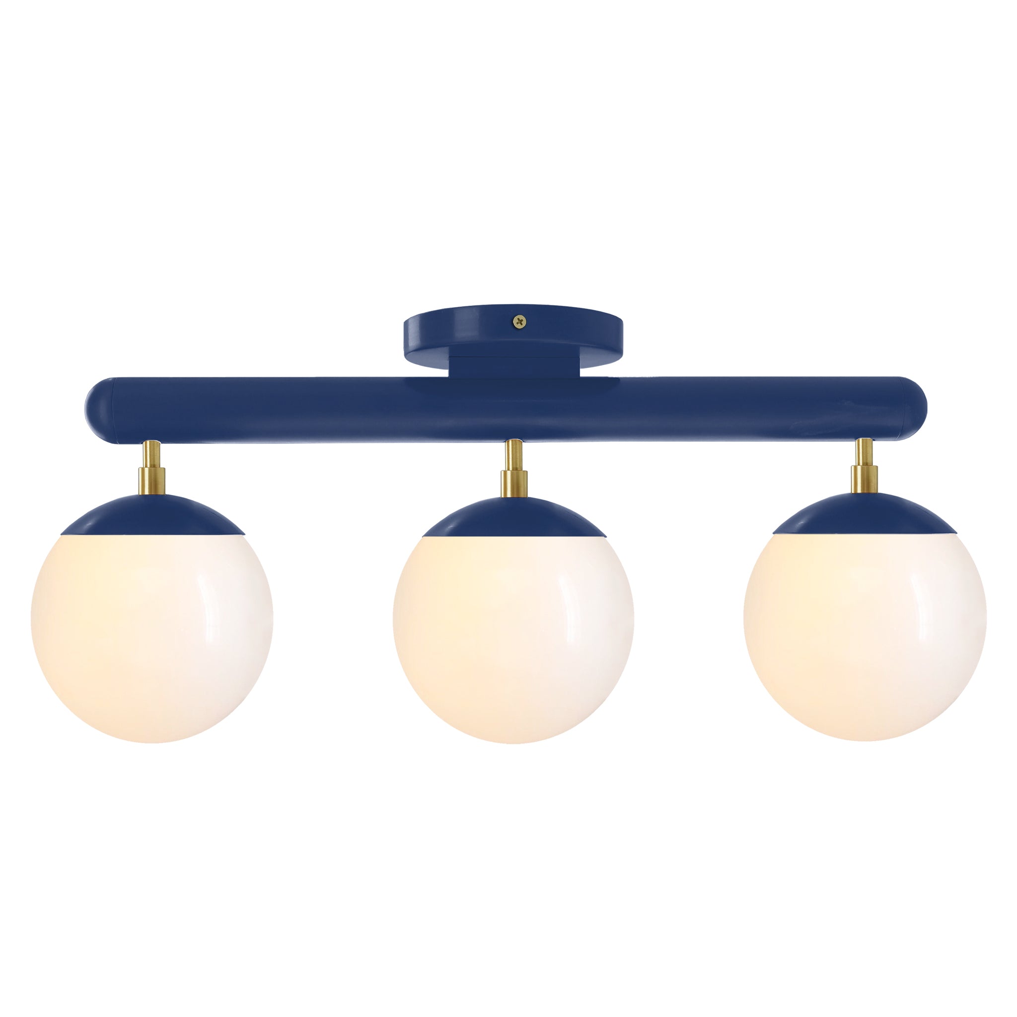 Brass and cobalt color Icon 3 flush mount Dutton Brown lighting