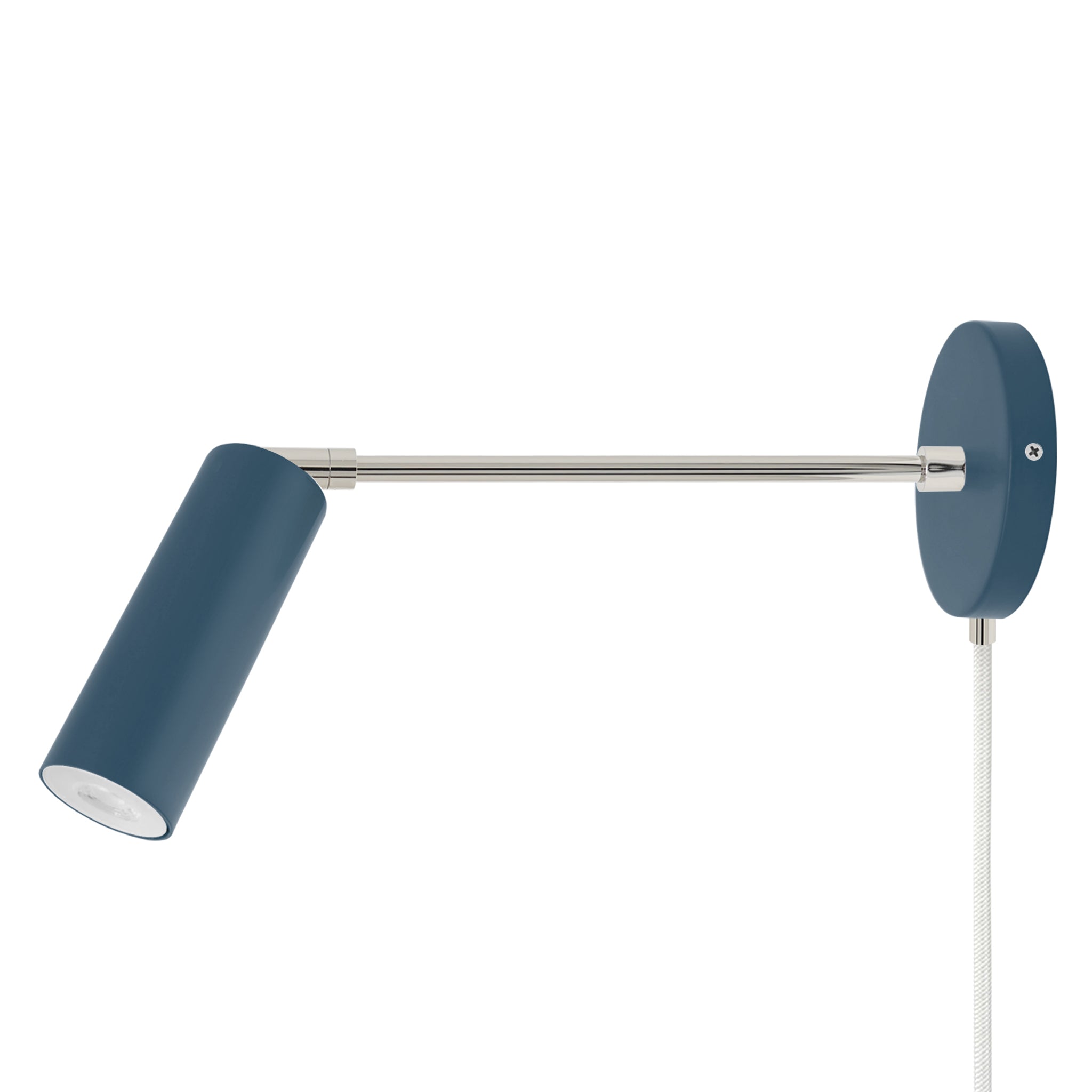 Nickel and slate blue color Reader plug-in sconce 10" arm Dutton Brown lighting