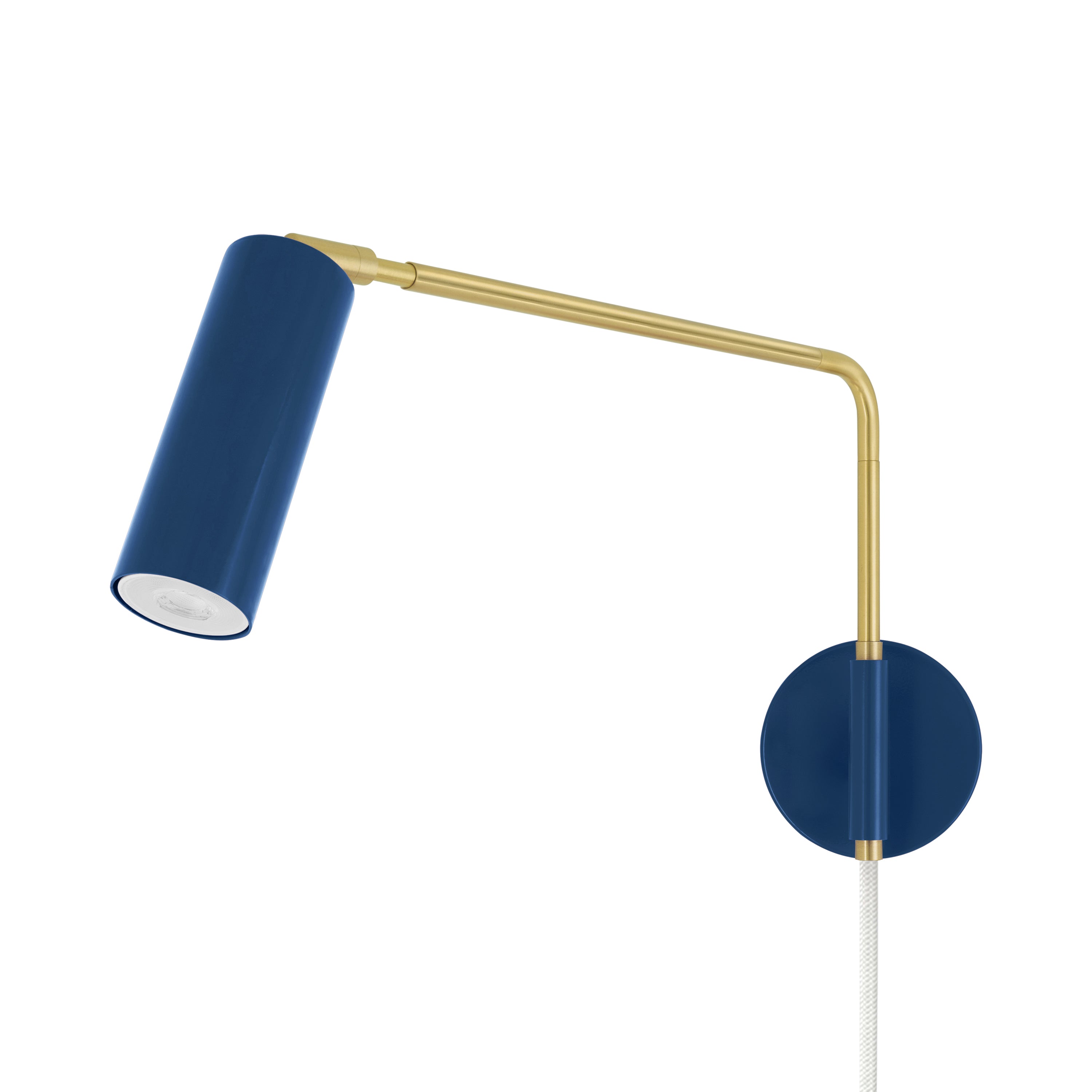 Brass and cobalt color Reader Swing Arm plug-in sconce Dutton Brown lighting