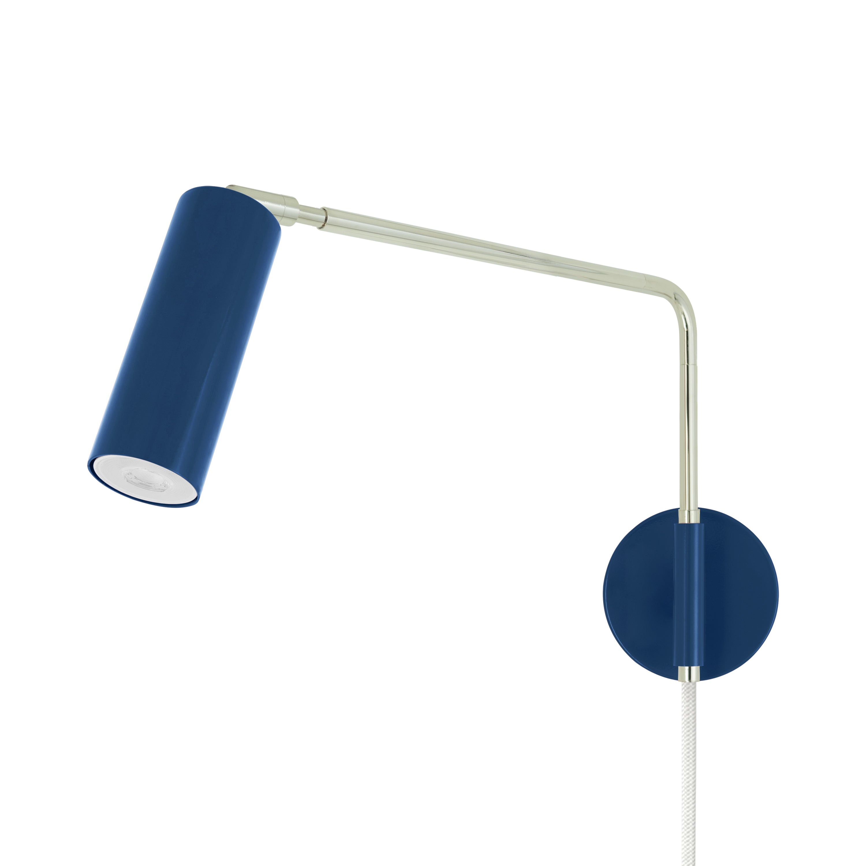 Nickel and cobalt color Reader Swing Arm plug-in sconce Dutton Brown lighting