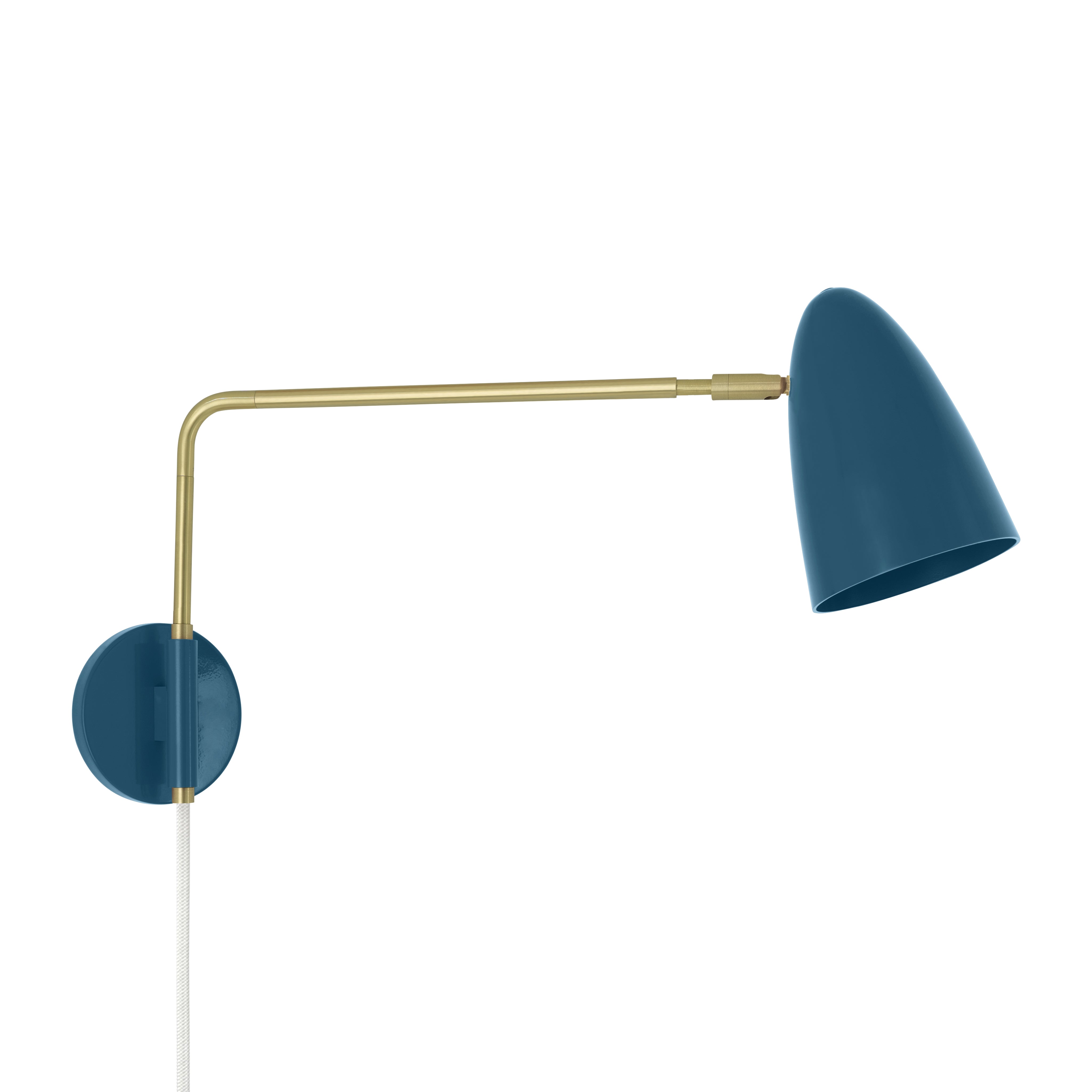 Brass and slate blue color Boom Swing Arm plug-in sconce Dutton Brown lighting