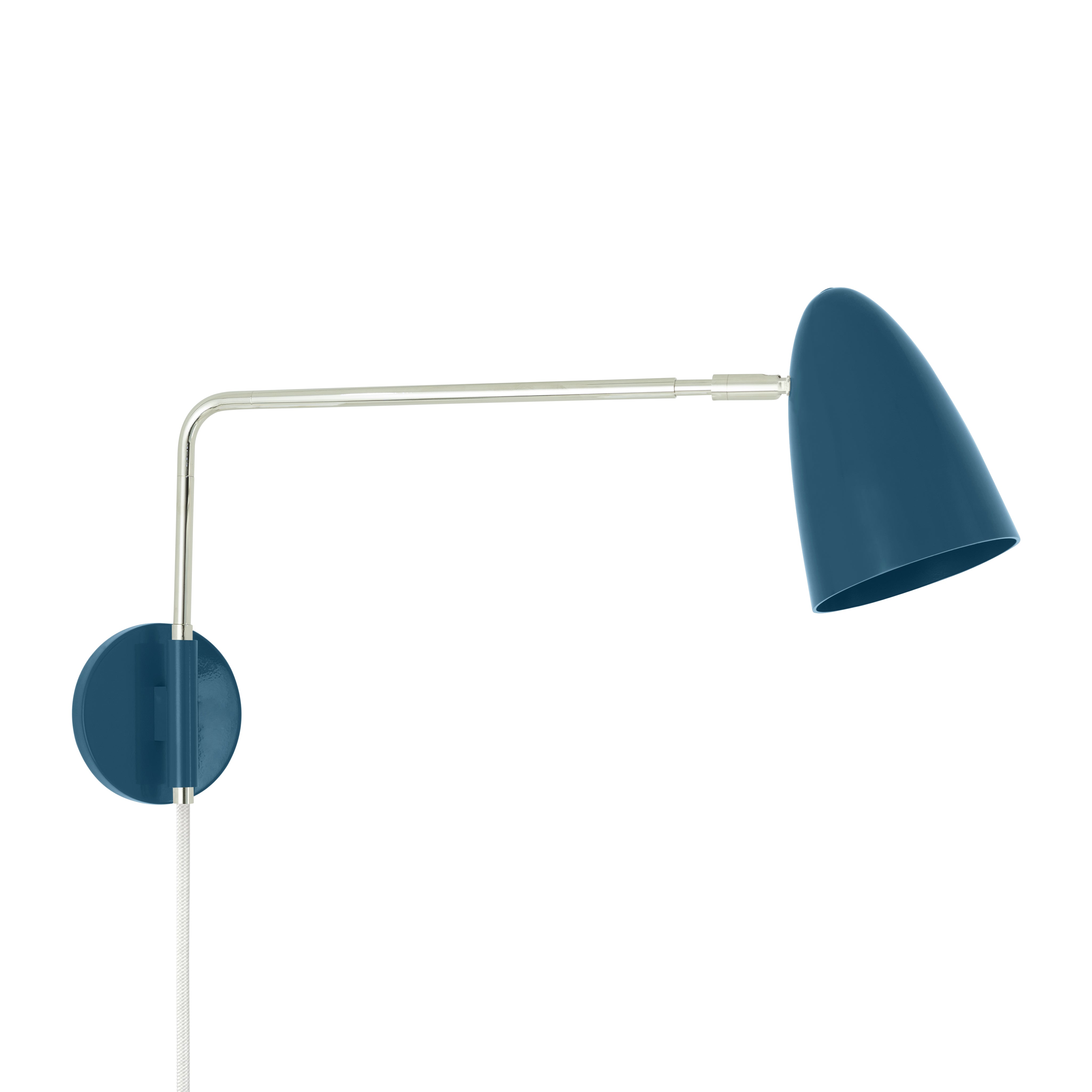 Nickel and slate blue color Boom Swing Arm plug-in sconce Dutton Brown lighting