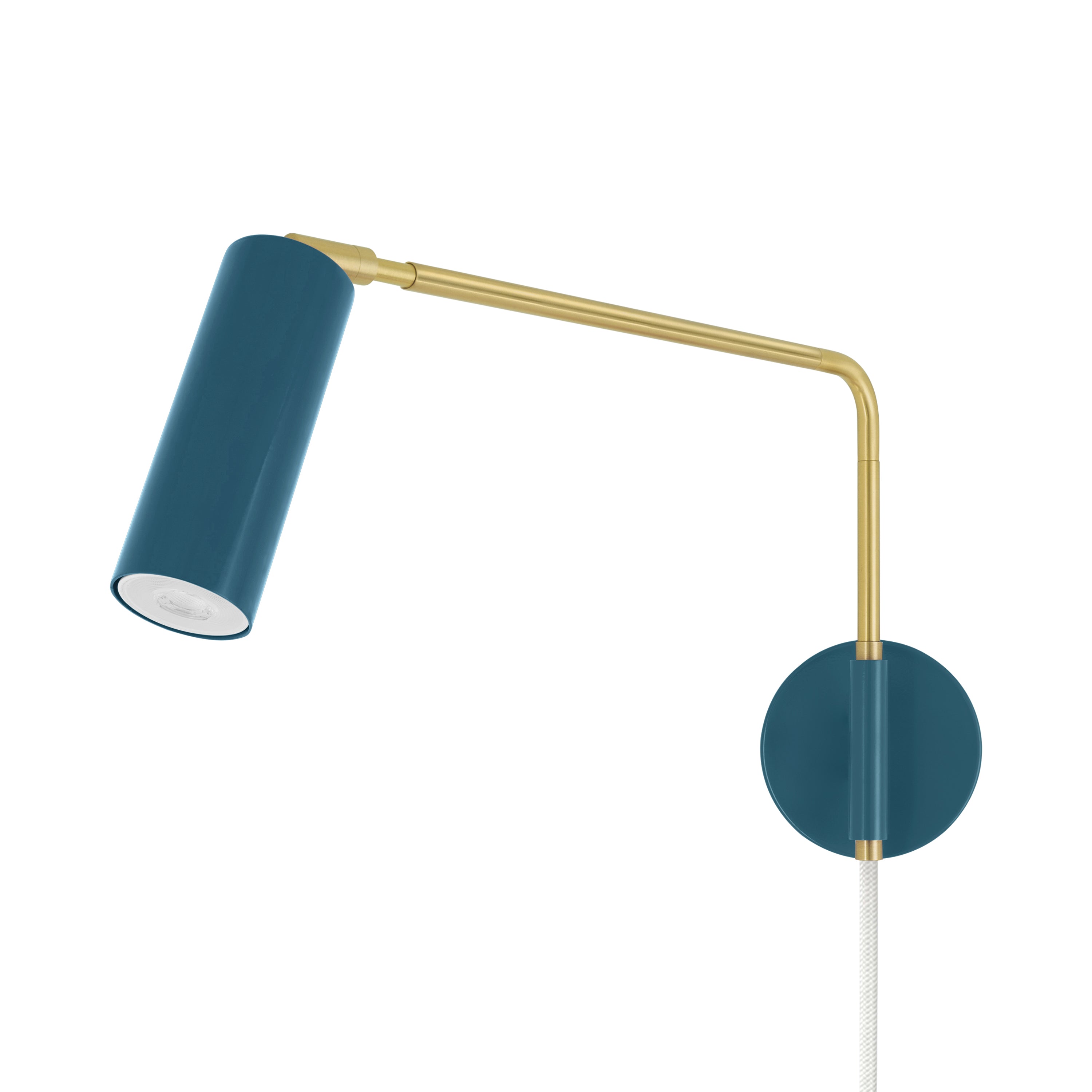 Brass and slate blue color Reader Swing Arm plug-in sconce Dutton Brown lighting