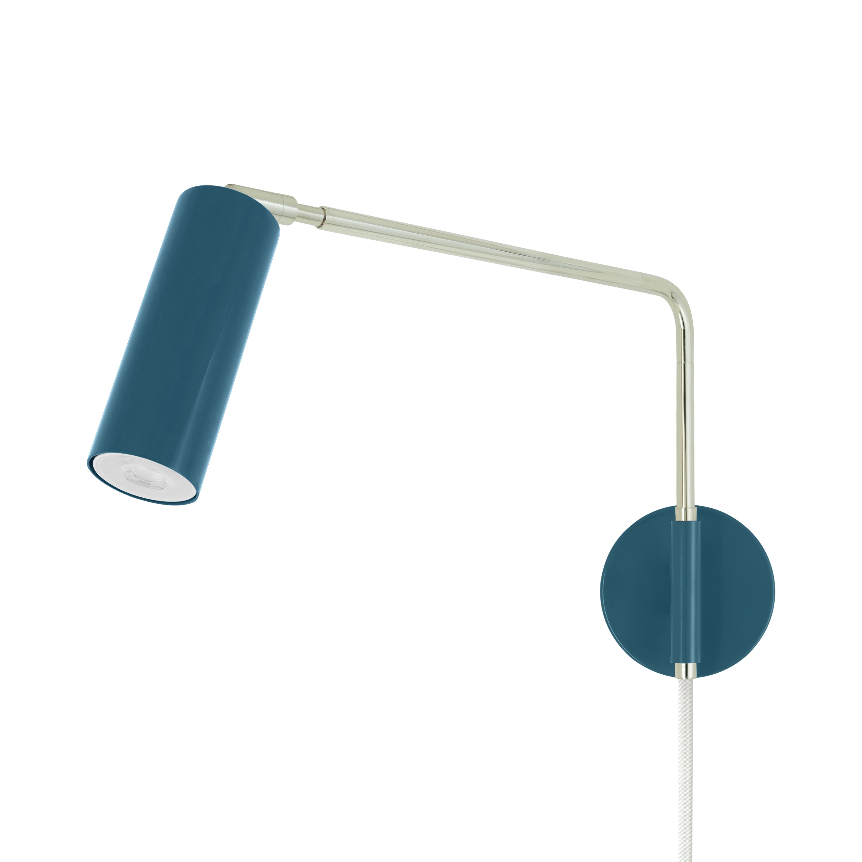 Nickel and slate blue color Reader Swing Arm plug-in sconce Dutton Brown lighting