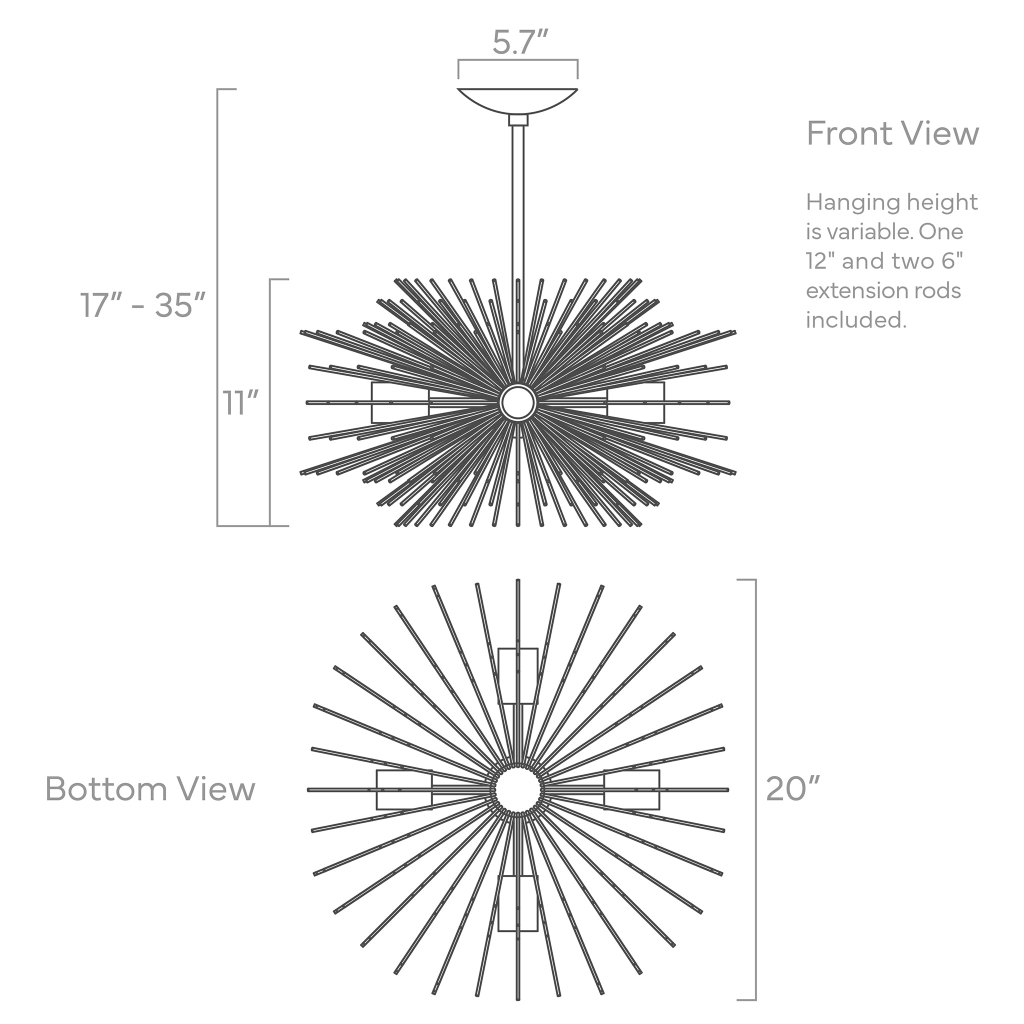 ISO drawing Urchin chandelier 20" Dutton Brown lighting