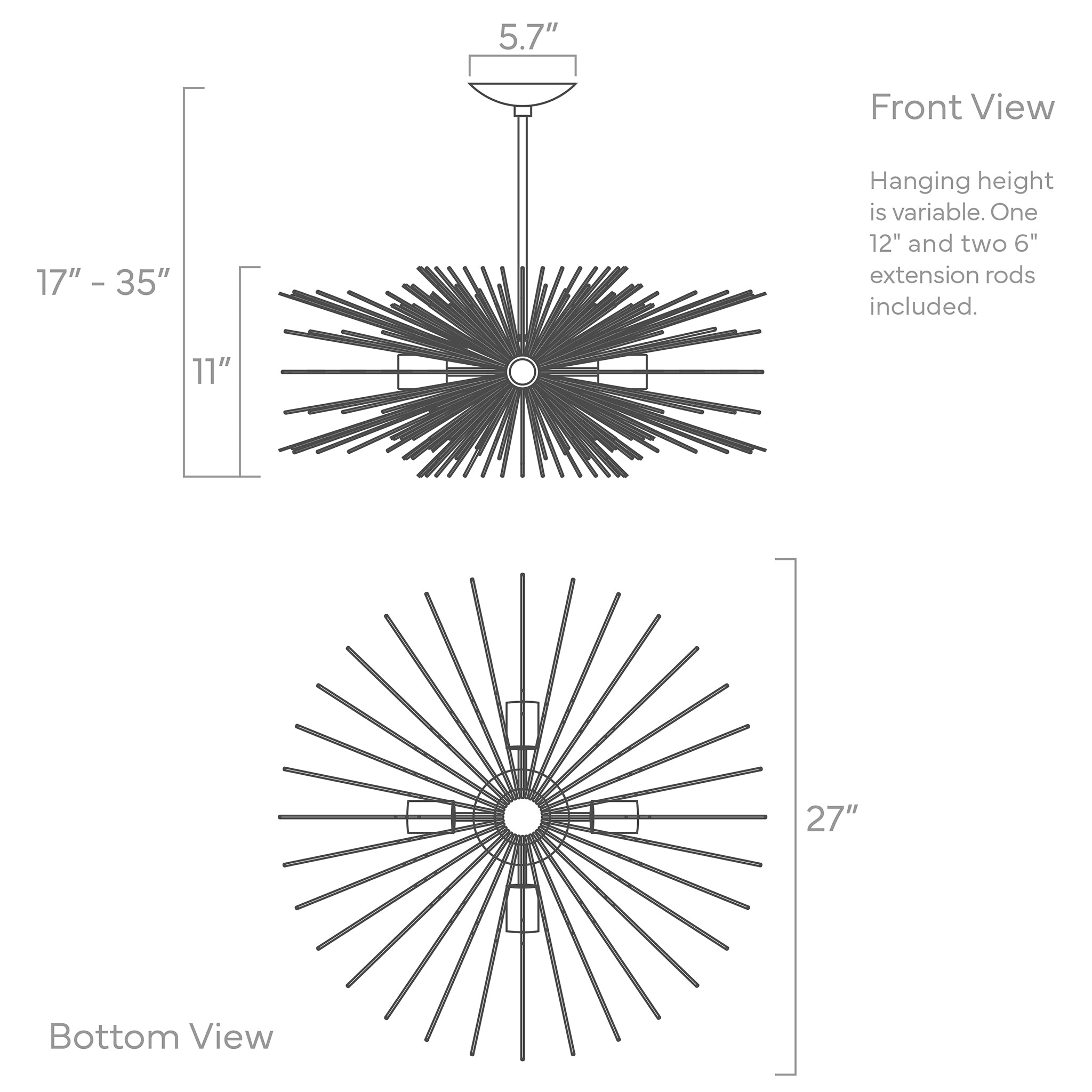 ISO drawing Urchin chandelier 27" Dutton Brown lighting