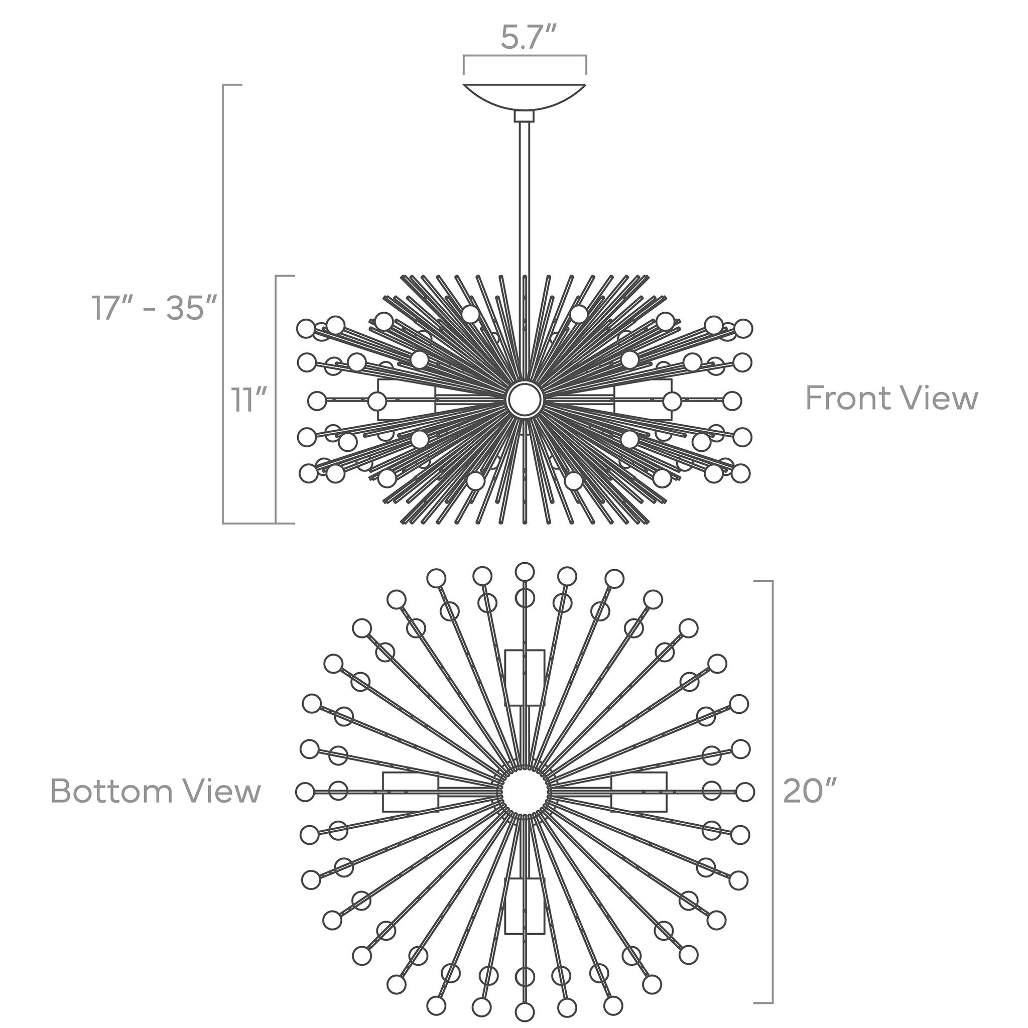 ISO drawing color Beaded Urchin chandelier 20" Dutton Brown lighting