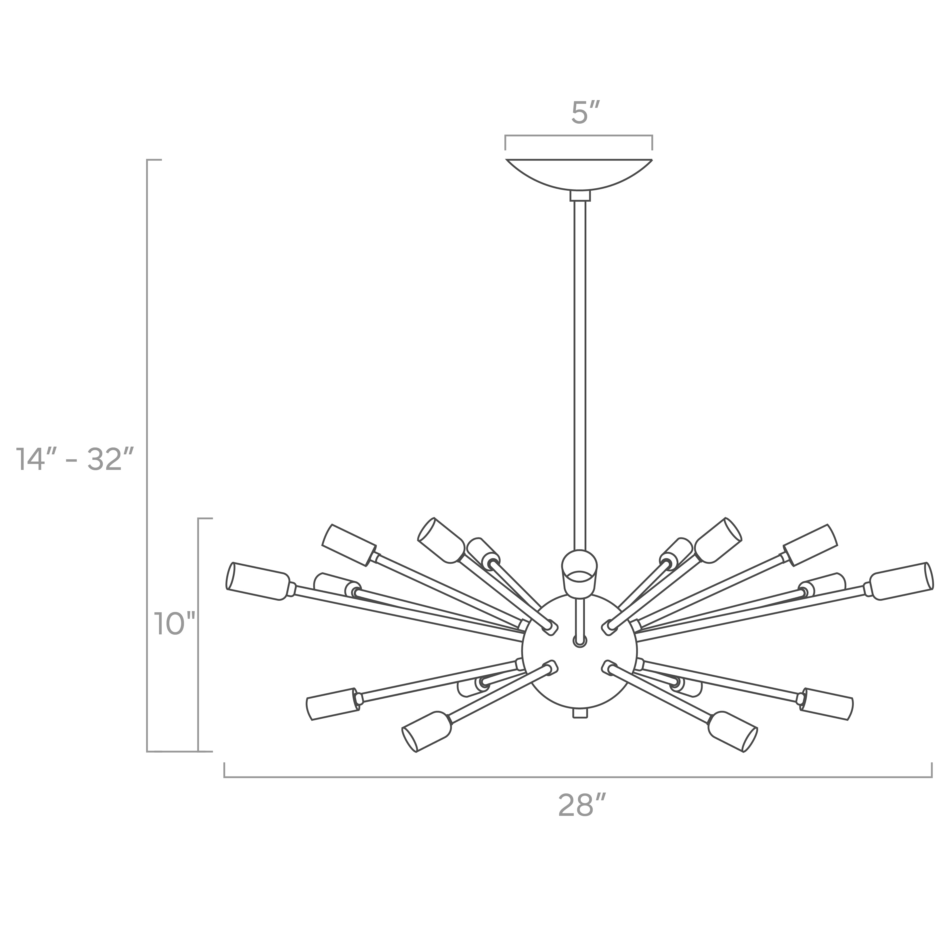 Elevation drawing color Elliptical Sputnik chandelier 28" Dutton Brown lighting