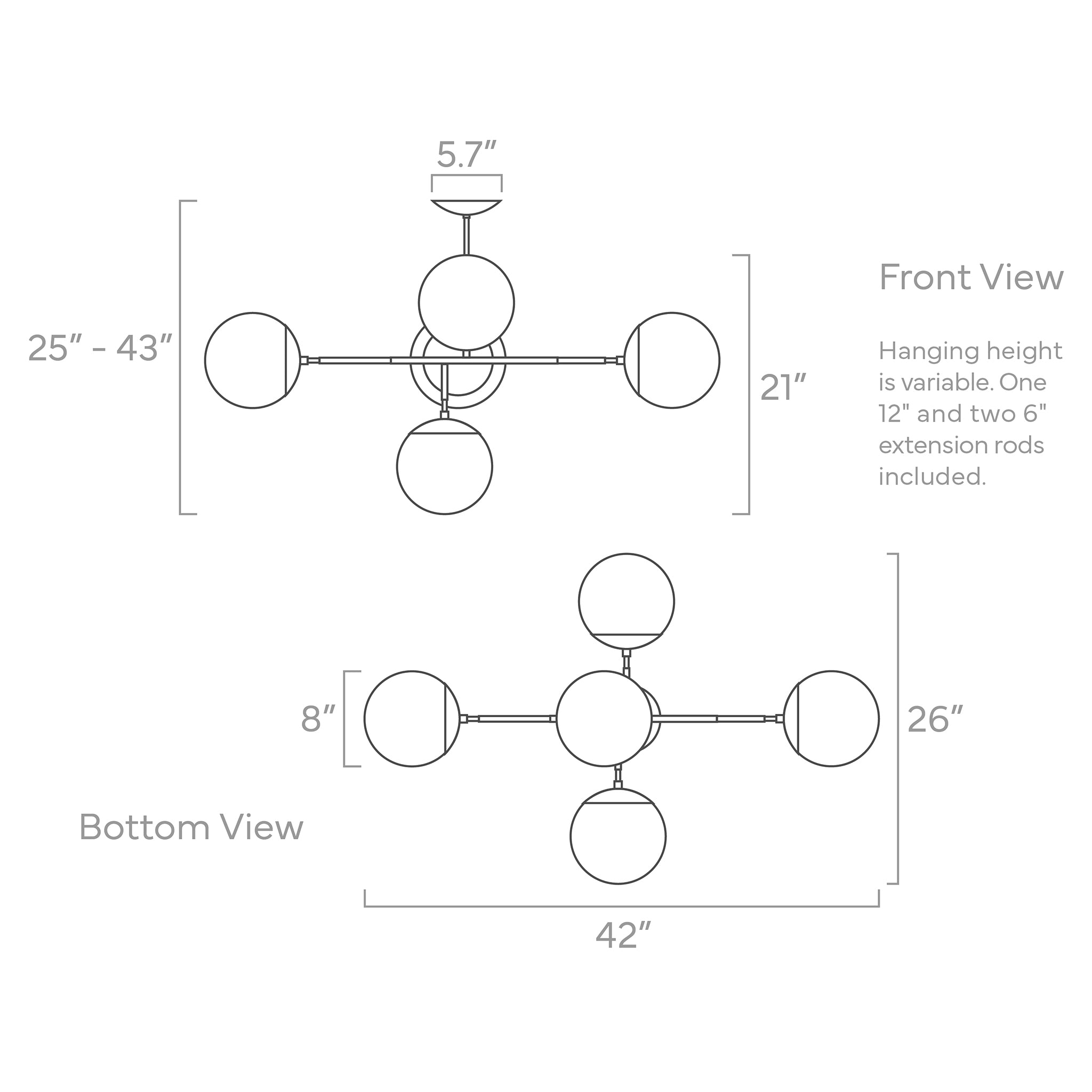 ISO drawing Big Prisma chandelier 42" Dutton Brown lighting
