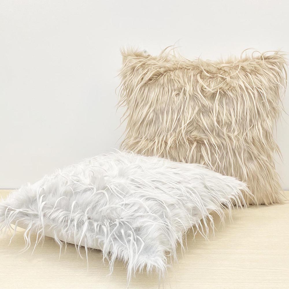 Mongolian Faux Fur Pillow Cover - Camel Brown
