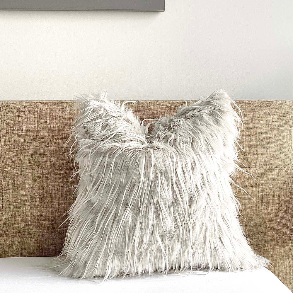 mongolian fur pillow cover gray wolfy Dutton Brown