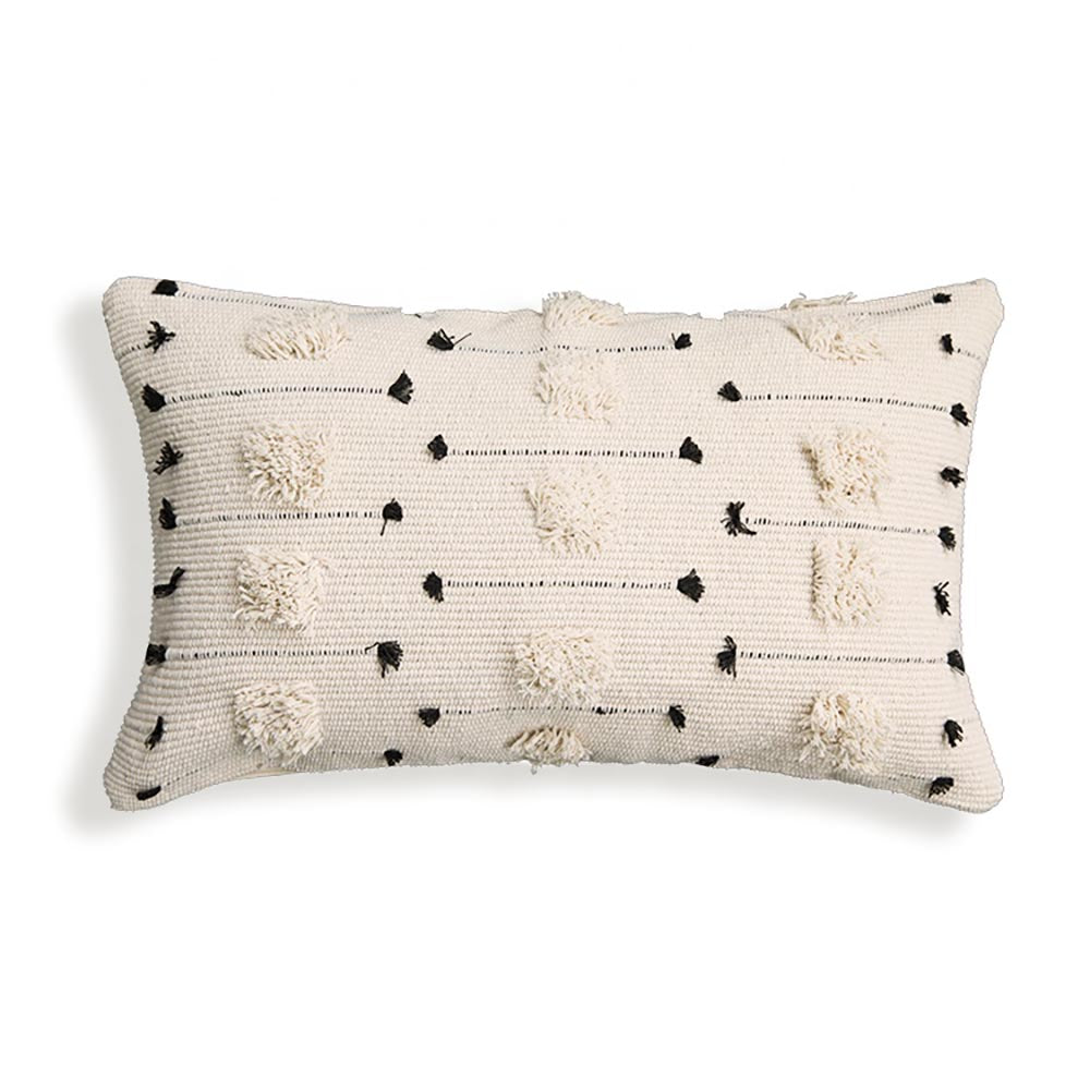 Threaded Swedish Tuft Pillow Cover White Black 12"x20"