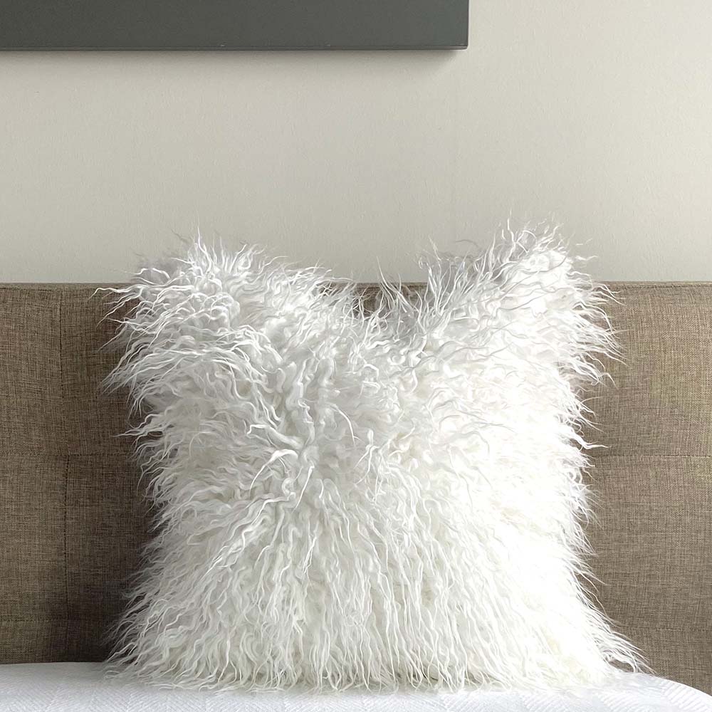 mongolian fur pillow cover white arctic fox Dutton Brown