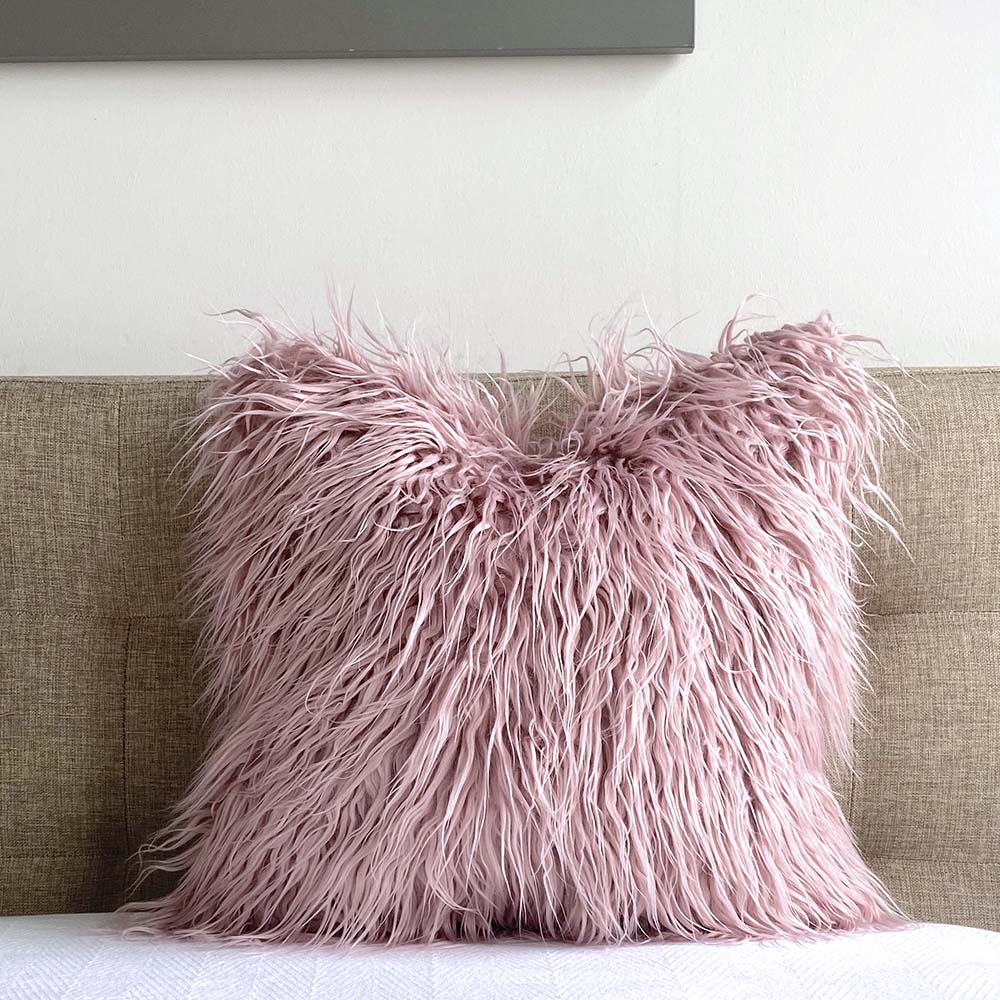 mongolian fur pillow cover pink flamingo Dutton Brown