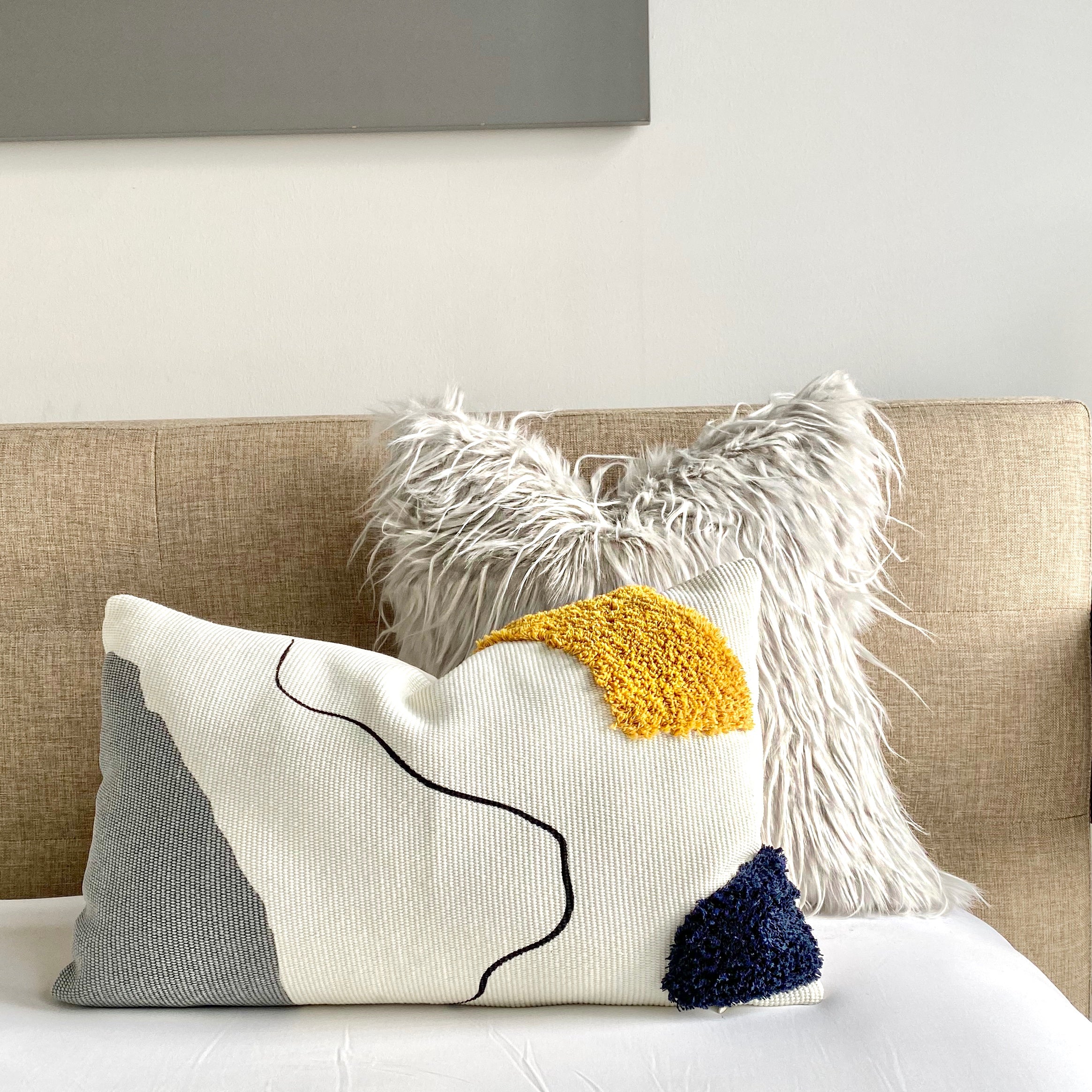 Blot abstract shag pillow cover 12" x 20" Dutton Brown pillow _hover