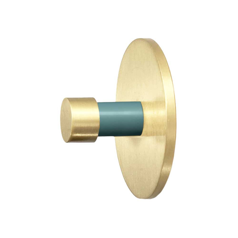 Brass and lagoon color Bae knob Dutton Brown hardware