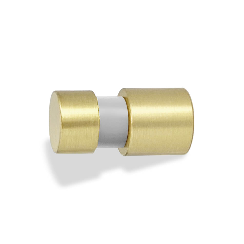 Brass and chalk color Beau knob Dutton Brown hardware