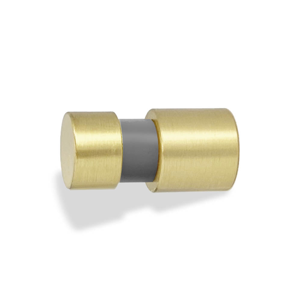 Brass and charcoal color Beau knob Dutton Brown hardware
