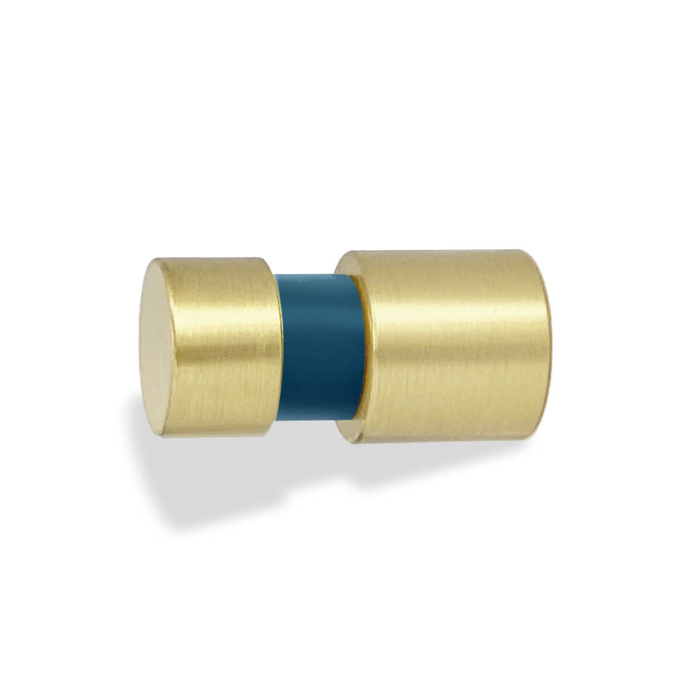 Brass and slate blue color Beau knob Dutton Brown hardware