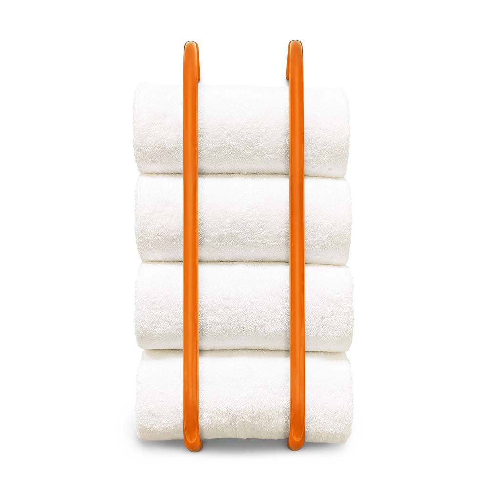 Orange color Beyond towel rack Dutton Brown hardware
